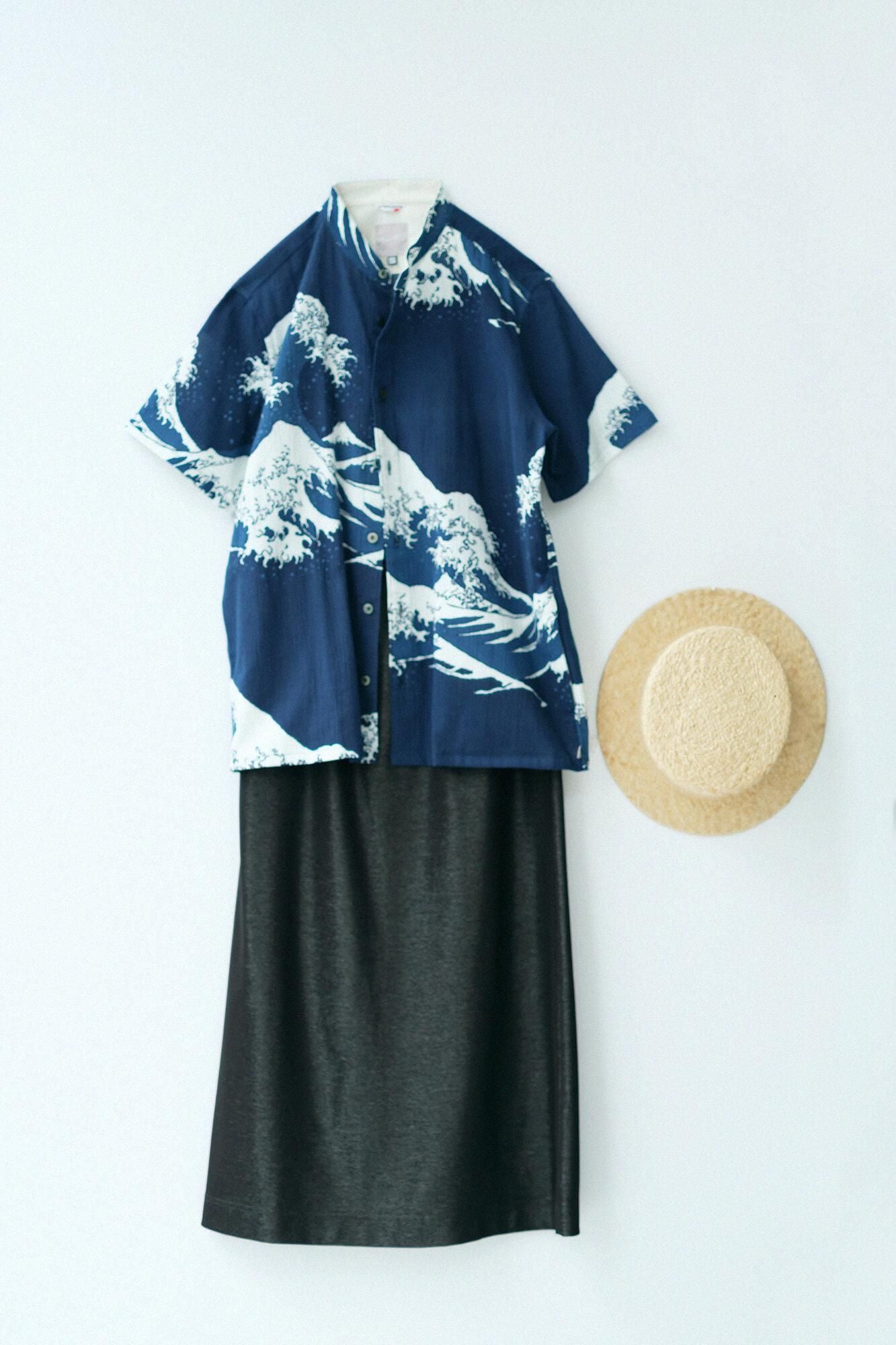 そうちゃんさま専用！ net限定】高島縮 20/20 藍捺染（あいなせん） スタンドカラー半袖