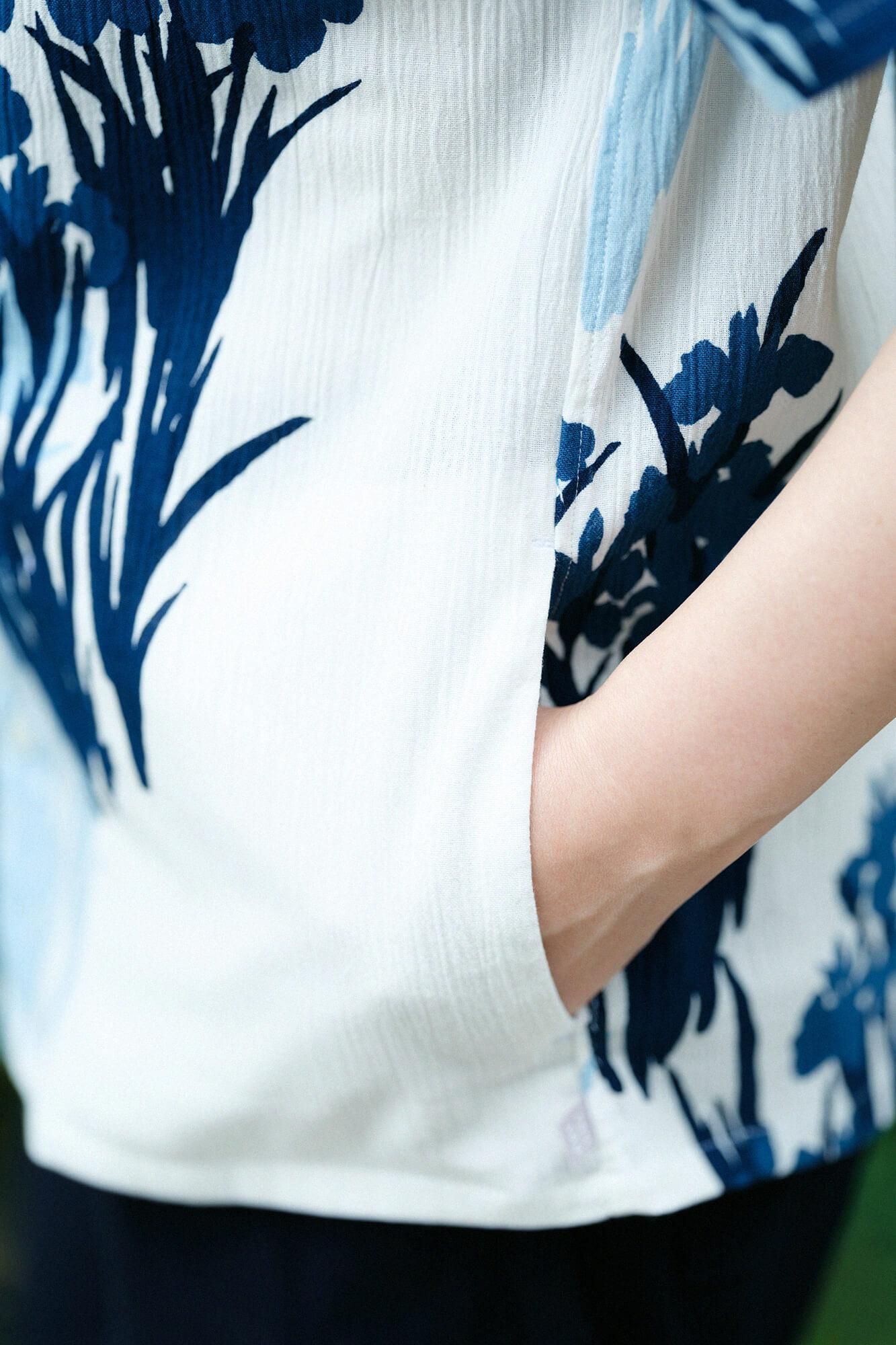 [仅在线] Takashima Shui 20/20 Indigo Printing（Ainasen）支架套圈短袖衬衫SP/Korin tsubameko花屏幕（Kakitsubatazubiobi）副本（传送带）