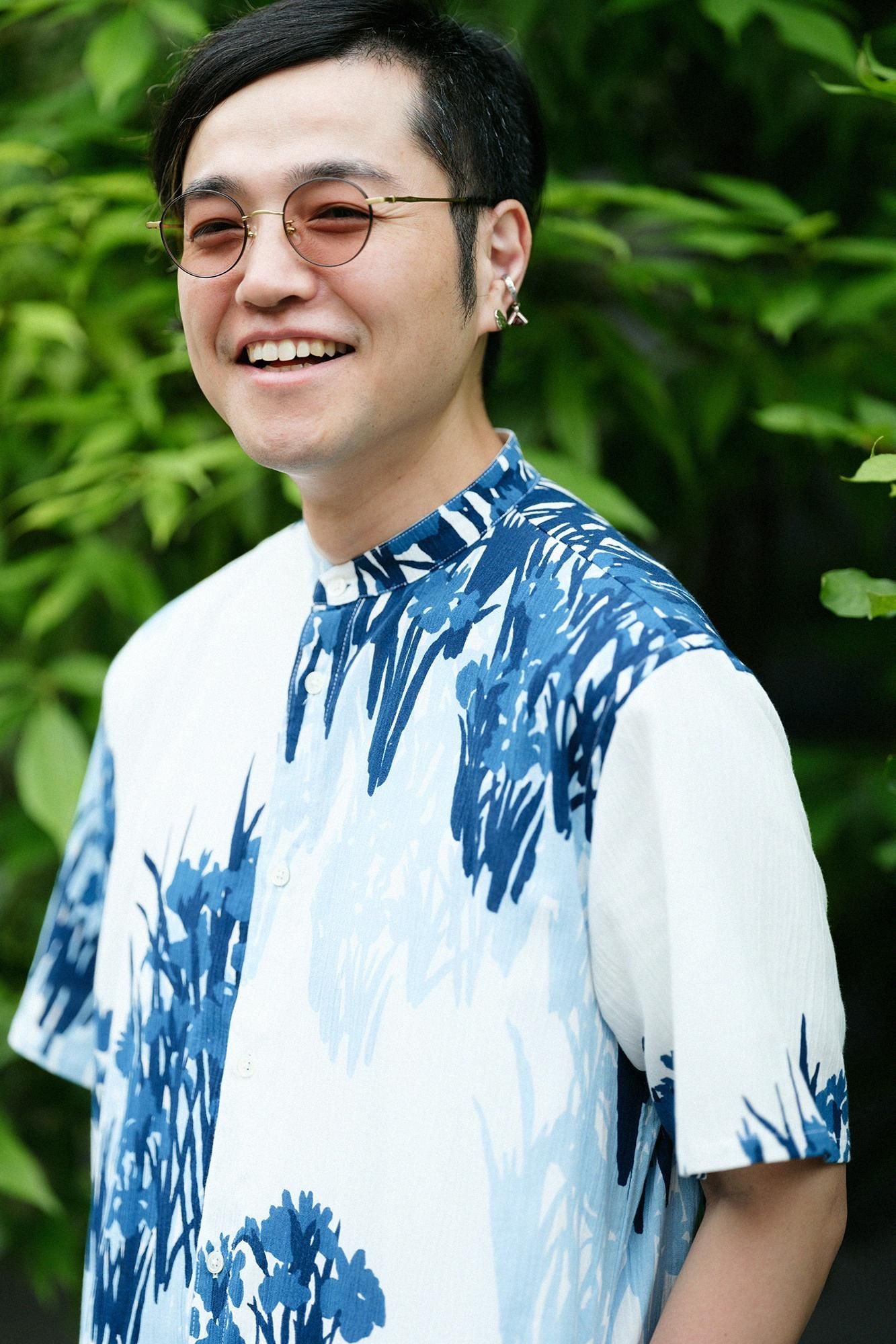 [仅在线] Takashima Shui 20/20 Indigo Printing（Ainasen）支架套圈短袖衬衫SP/Korin tsubameko花屏幕（Kakitsubatazubiobi）副本（传送带）