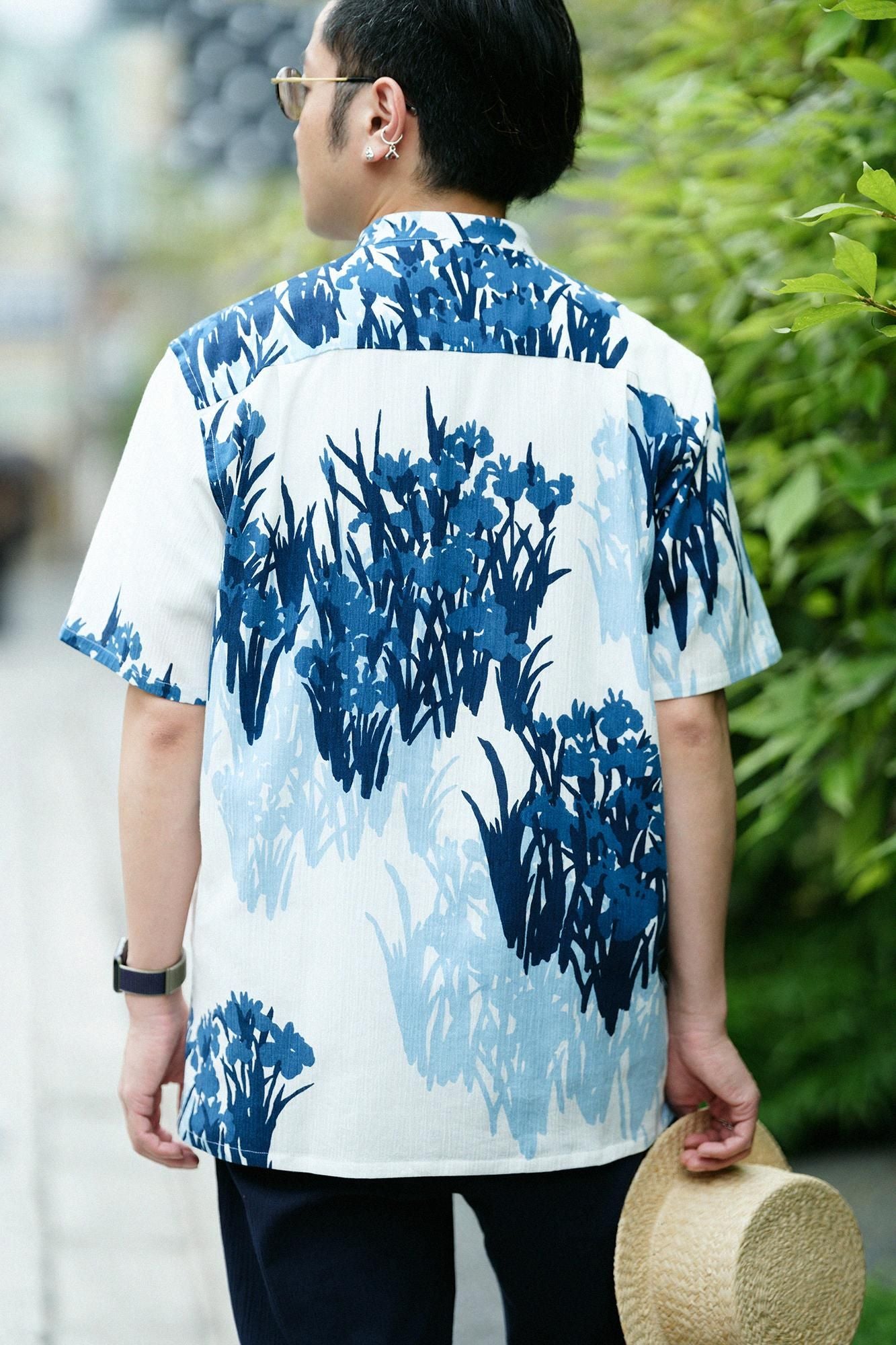 [仅在线] Takashima Shui 20/20 Indigo Printing（Ainasen）支架套圈短袖衬衫SP/Korin tsubameko花屏幕（Kakitsubatazubiobi）副本（传送带）