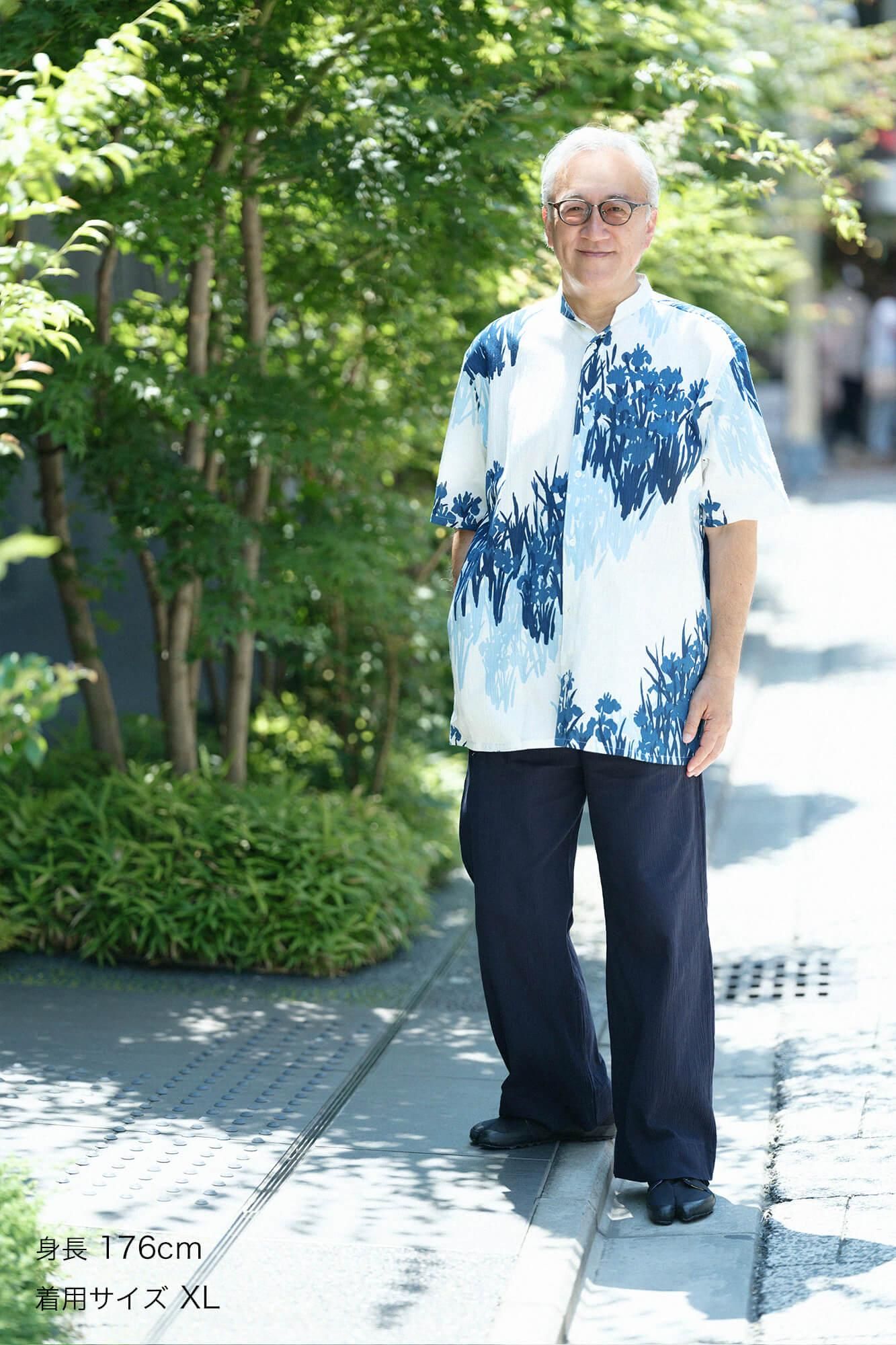 [仅在线] Takashima Shui 20/20 Indigo Printing（Ainasen）支架套圈短袖衬衫SP/Korin tsubameko花屏幕（Kakitsubatazubiobi）副本（传送带）