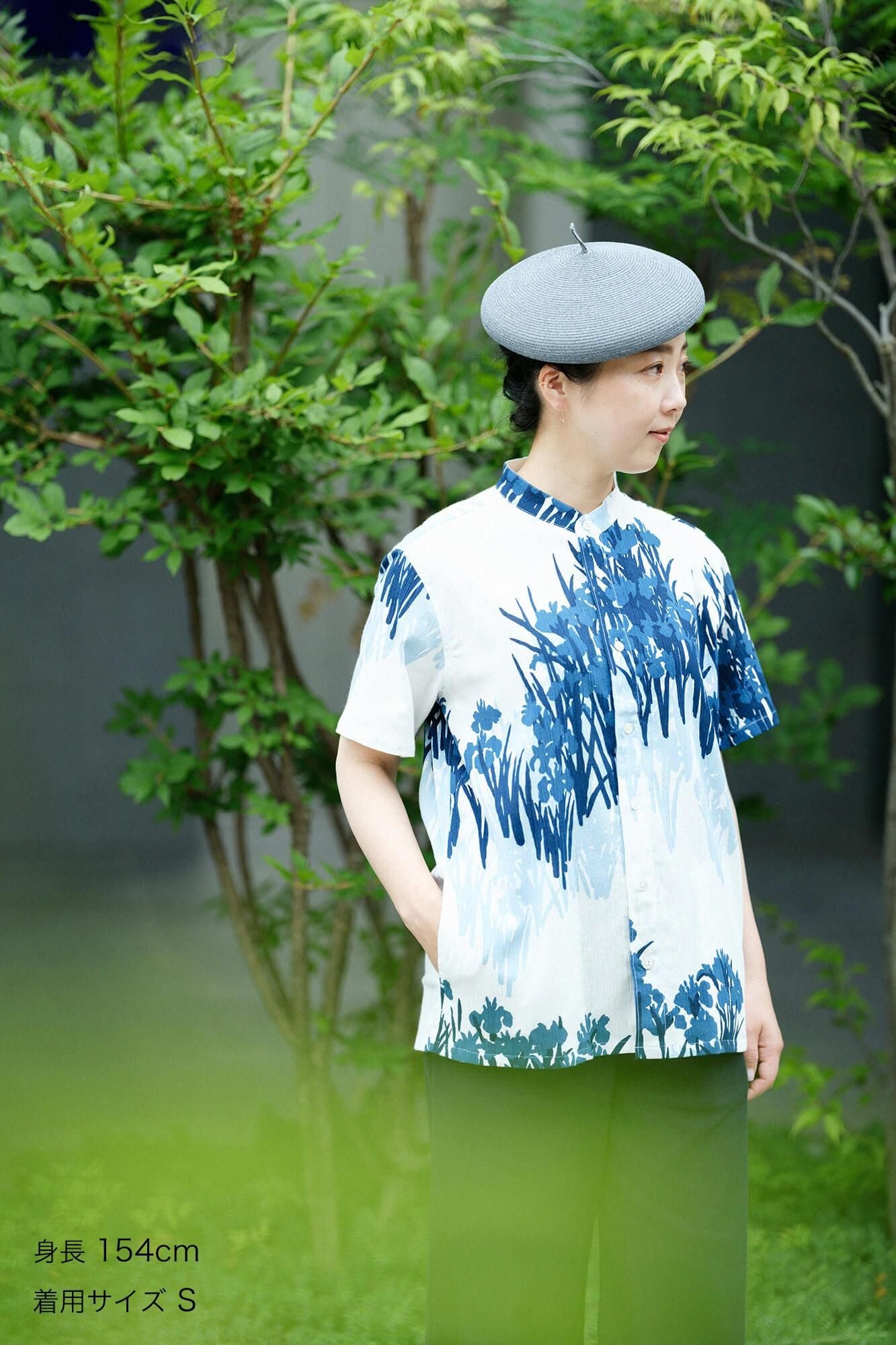 [仅在线] Takashima Shui 20/20 Indigo Printing（Ainasen）支架套圈短袖衬衫SP/Korin tsubameko花屏幕（Kakitsubatazubiobi）副本（传送带）