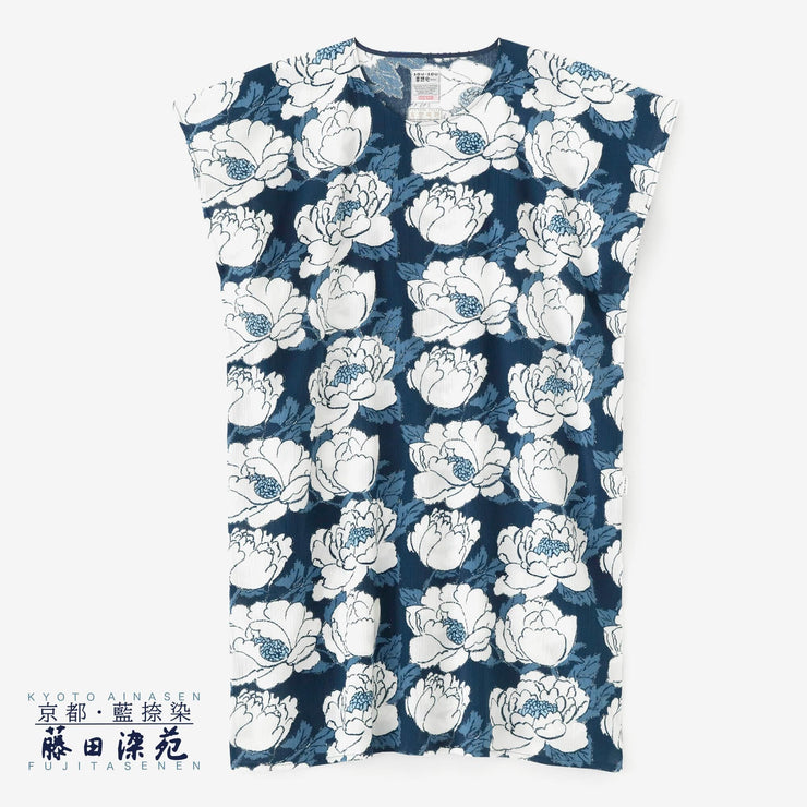 [Expédition prévue vers le 23 juin] Takashima Chijimi 20/20 Impression indigo Vêtements rectangulaires/Fleurs de pivoine