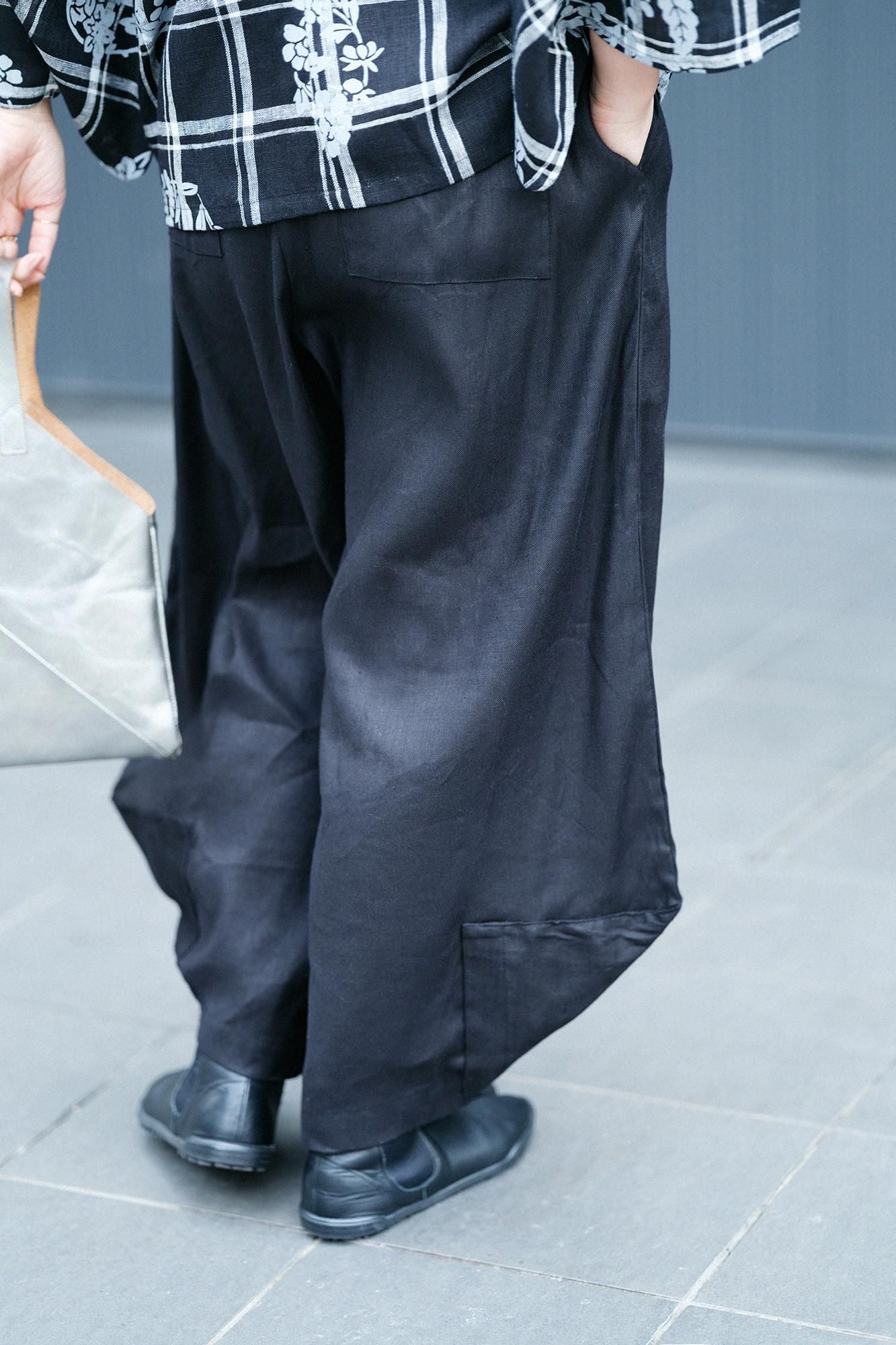 [Versand voraussichtlich um den 3. März herum] Leinen-Stretch-Denim in weitem Schnitt, Monpe, sanfte/nasse Farbe