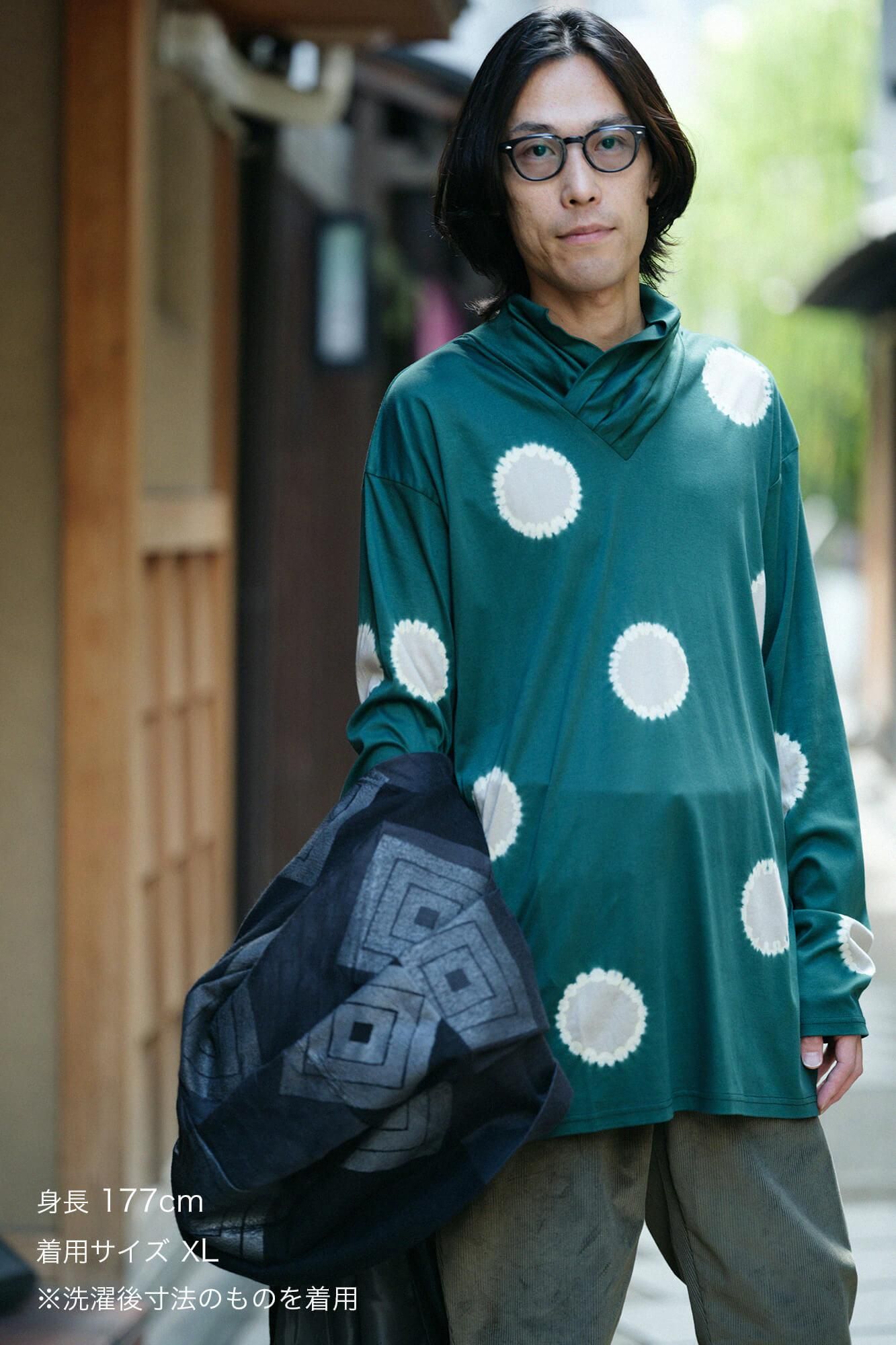 근청 시보리 양면 아미 에리마키지반／물방울 미도리 x 실크 마우스