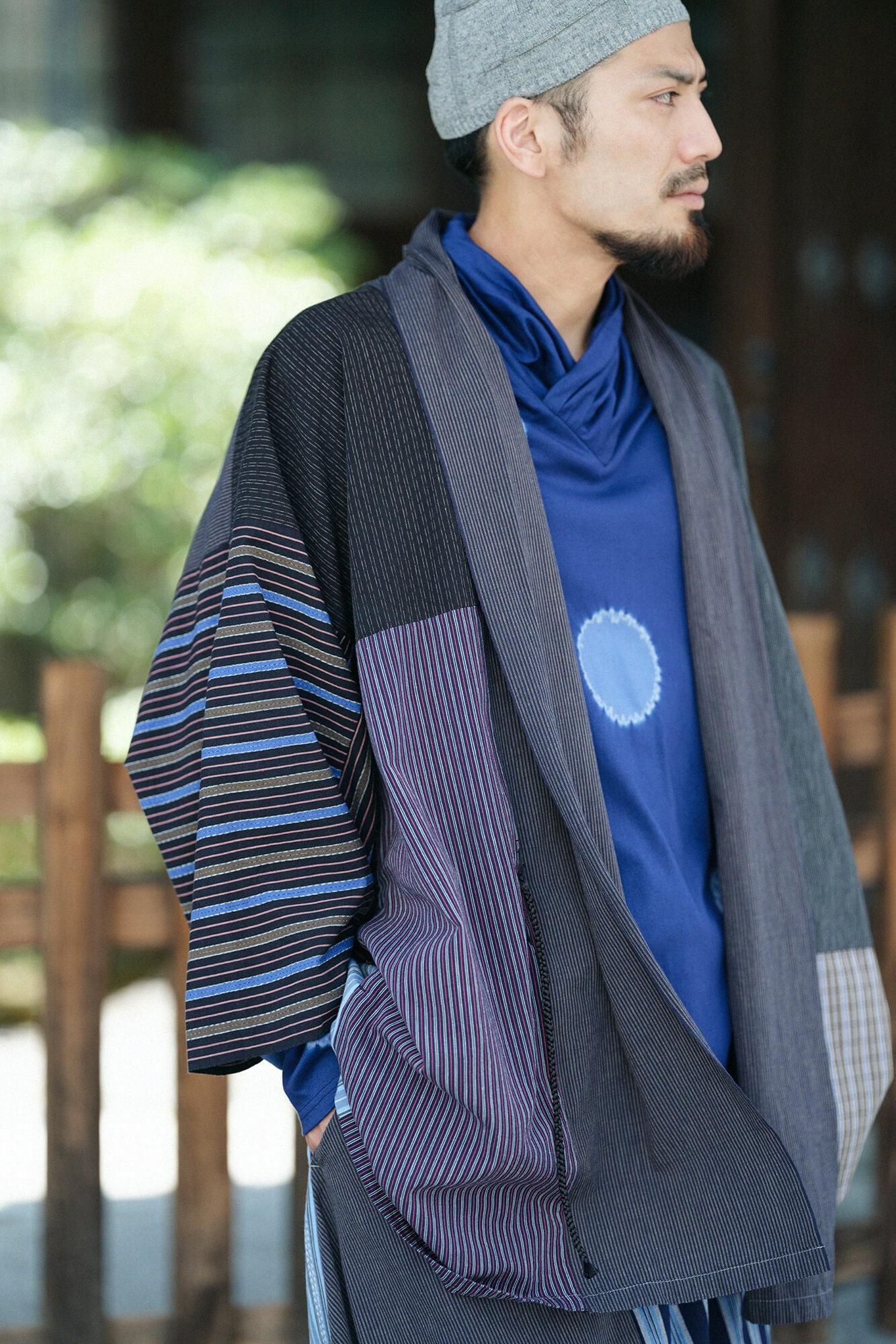 Kinkiyo Shibori Double-sided Edition (Ryomen Ami) Kragenwickel Giban / Große Tupfen (Mizutama Dai) Dunkelblau x Benikake Hanairo (Bekake Hanairo)