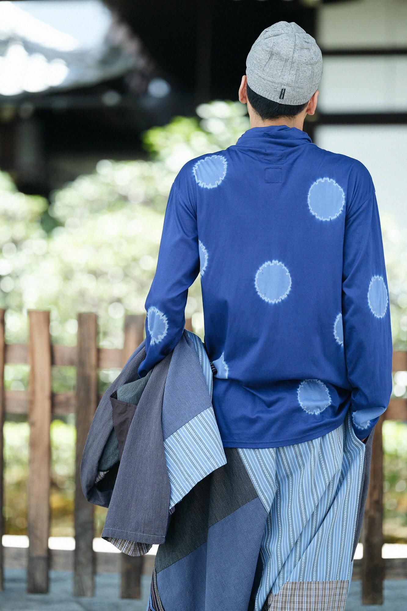 Kinkiyo Shibori Double-sided Edition (Ryomen Ami) Kragenwickel Giban / Große Tupfen (Mizutama Dai) Dunkelblau x Benikake Hanairo (Bekake Hanairo)