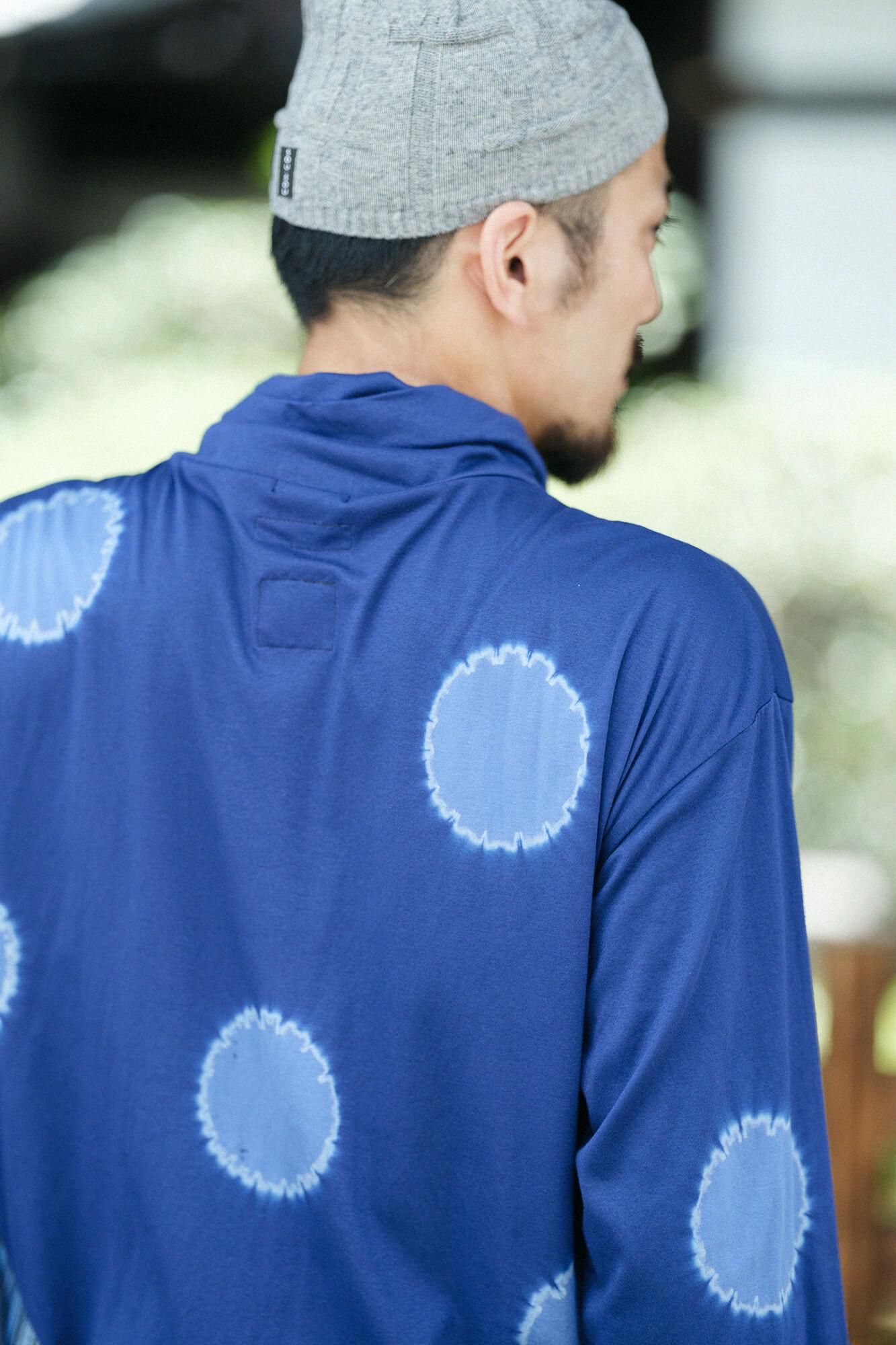 Kinkiyo Shibori Double-sided Edition (Ryomen Ami) Kragenwickel Giban / Große Tupfen (Mizutama Dai) Dunkelblau x Benikake Hanairo (Bekake Hanairo)