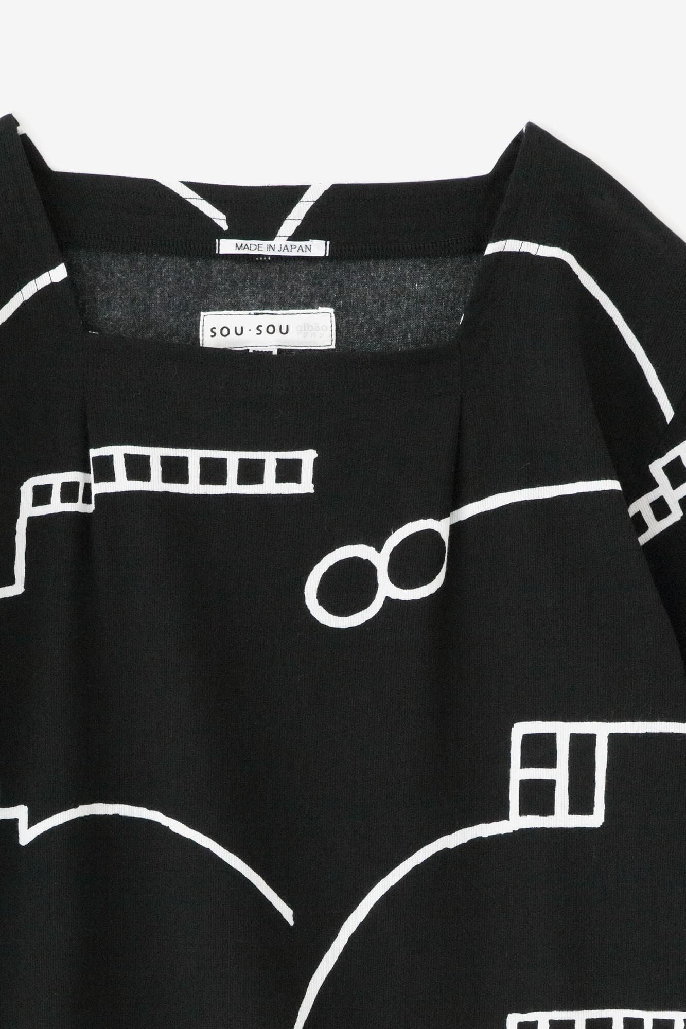 [僅在線]高島縮棉 40/40 方領上衣 六分袖／茶利 黑色