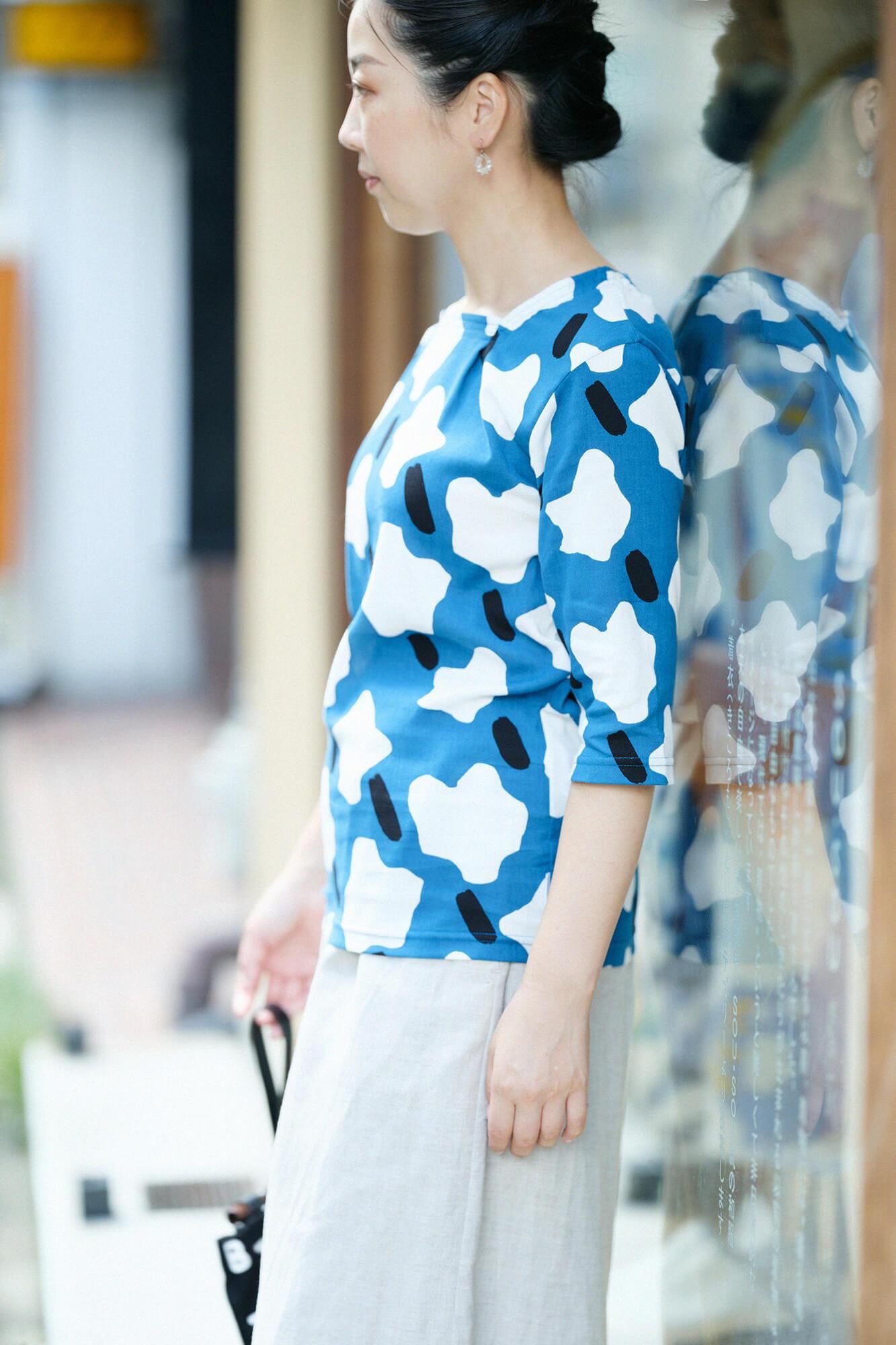 高島縮棉 40/40 方領上衣 六分袖／棉花糖