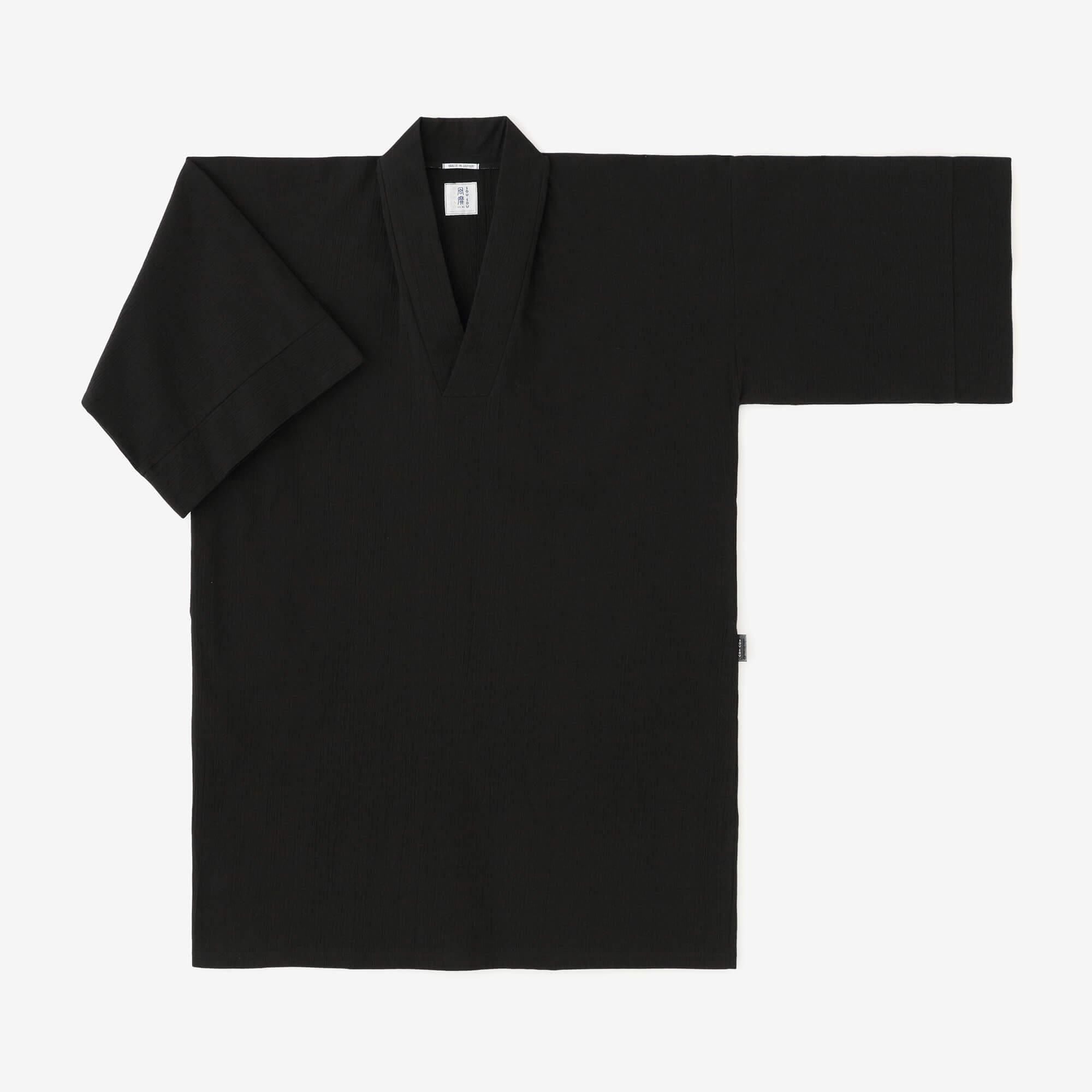 Chizimi Cotton 20/20 Long Fubi Kimono Shirt / Black