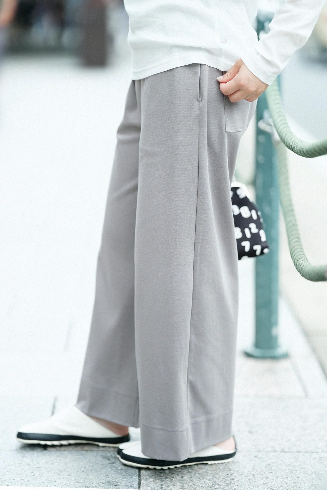 羅紋針織布 闊腿褲2.0／灰色