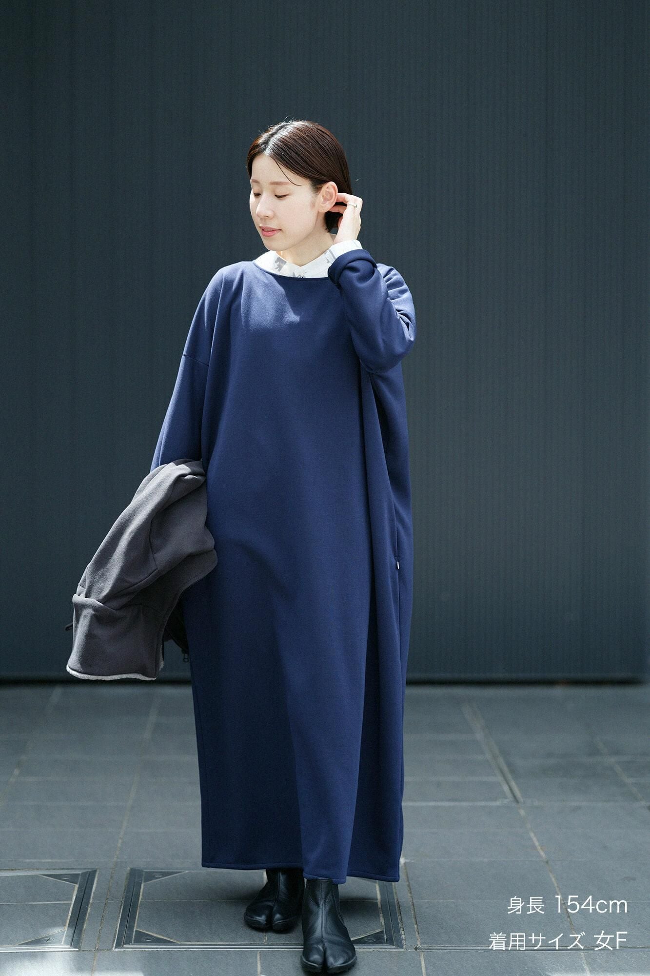 드림 마스터 (R) 골판지 니트 B.N.원피스 맥시 길이/남색