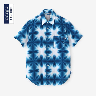 【net限定】伊勢木綿 有松鳴海絞り 半袖シャツ／張正 雪花2