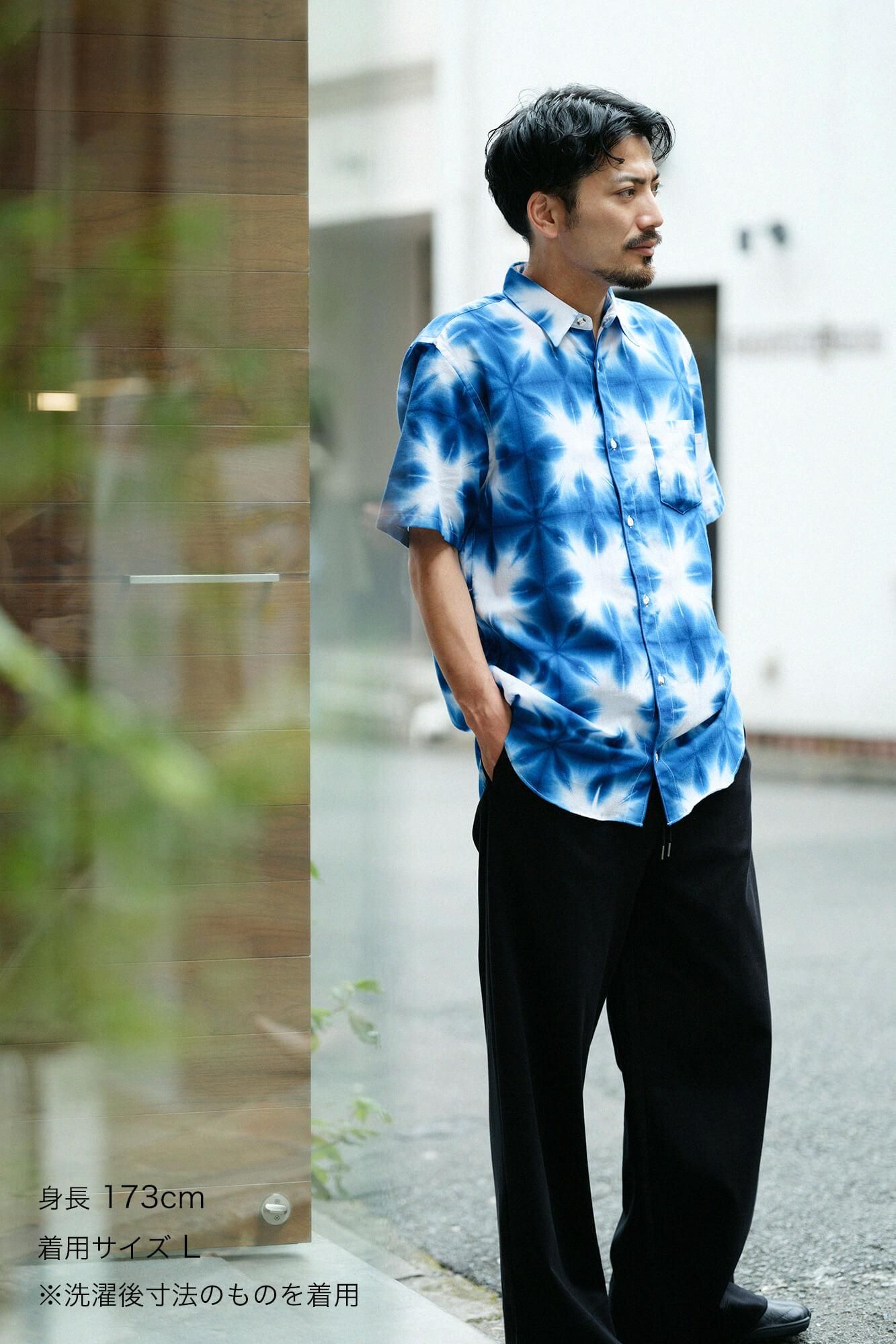 【net limited】Isemomen Cotton Arimatsu Narumi Tie-dye Short Sleeve Shirt / Harisho Snowflakes 2