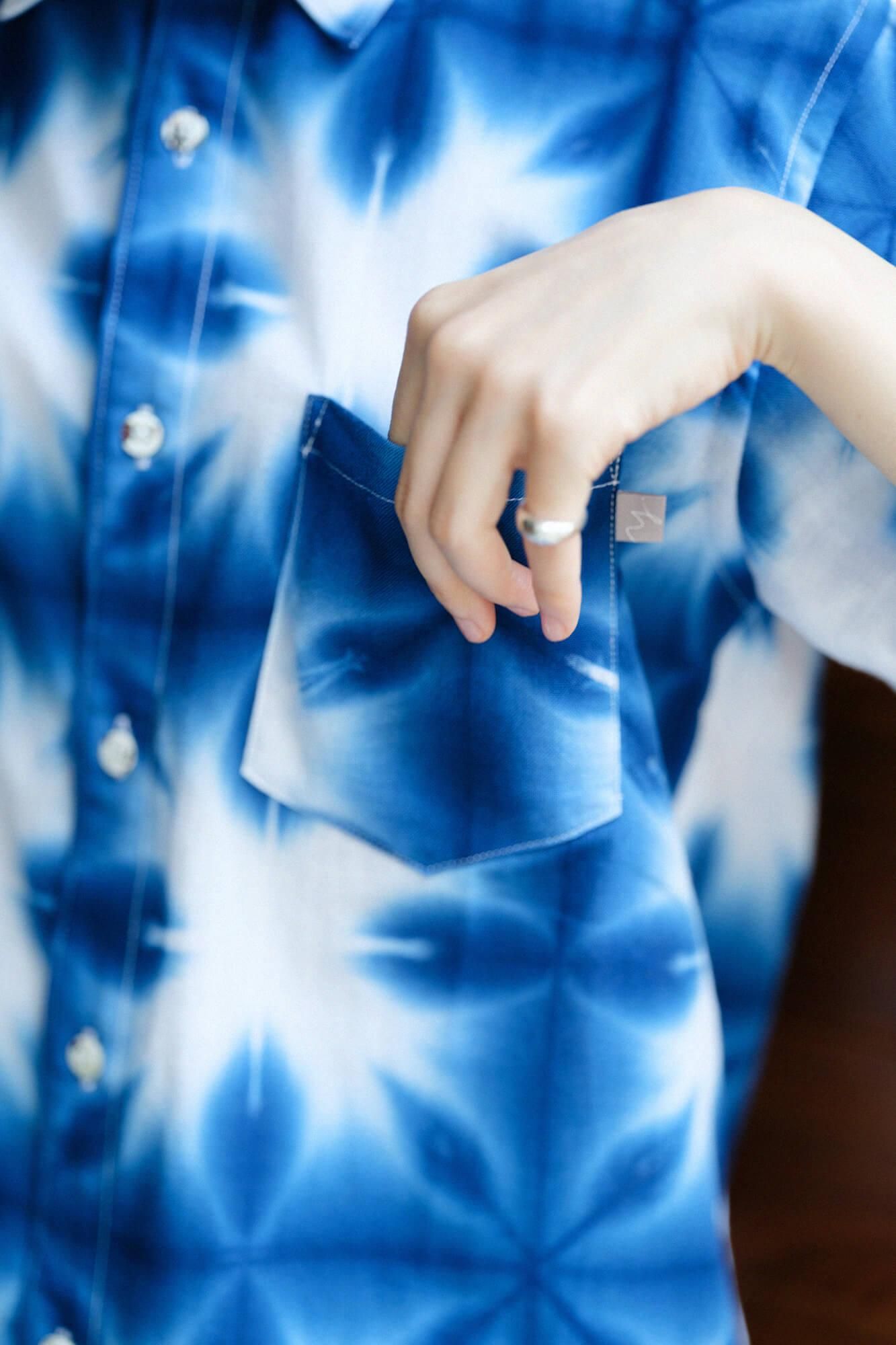 【net limited】Isemomen Cotton Arimatsu Narumi Tie-dye Short Sleeve Shirt / Harisho Snowflakes 2