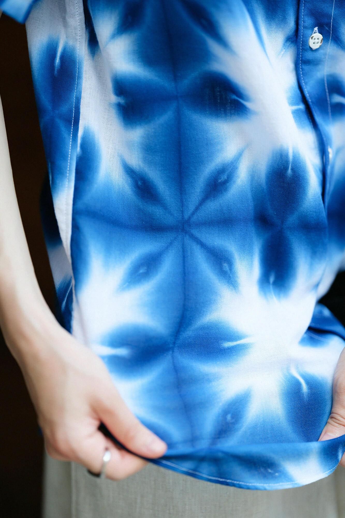 【net limited】Isemomen Cotton Arimatsu Narumi Tie-dye Short Sleeve Shirt / Harisho Snowflakes 2