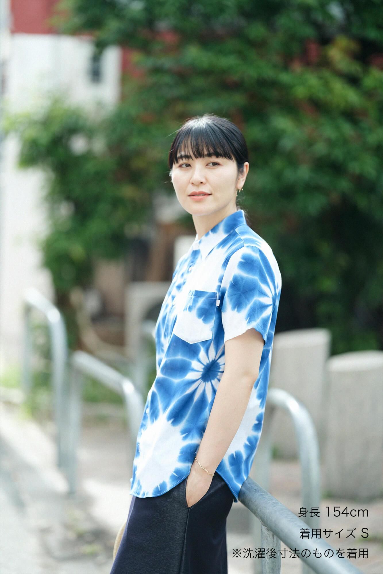 YOUSOU＊有松鳴海絞り半袖シャツ net限定】有松鳴海絞 伊勢木綿 半袖シャツ／張正謹製 麻の葉（あさのは）1