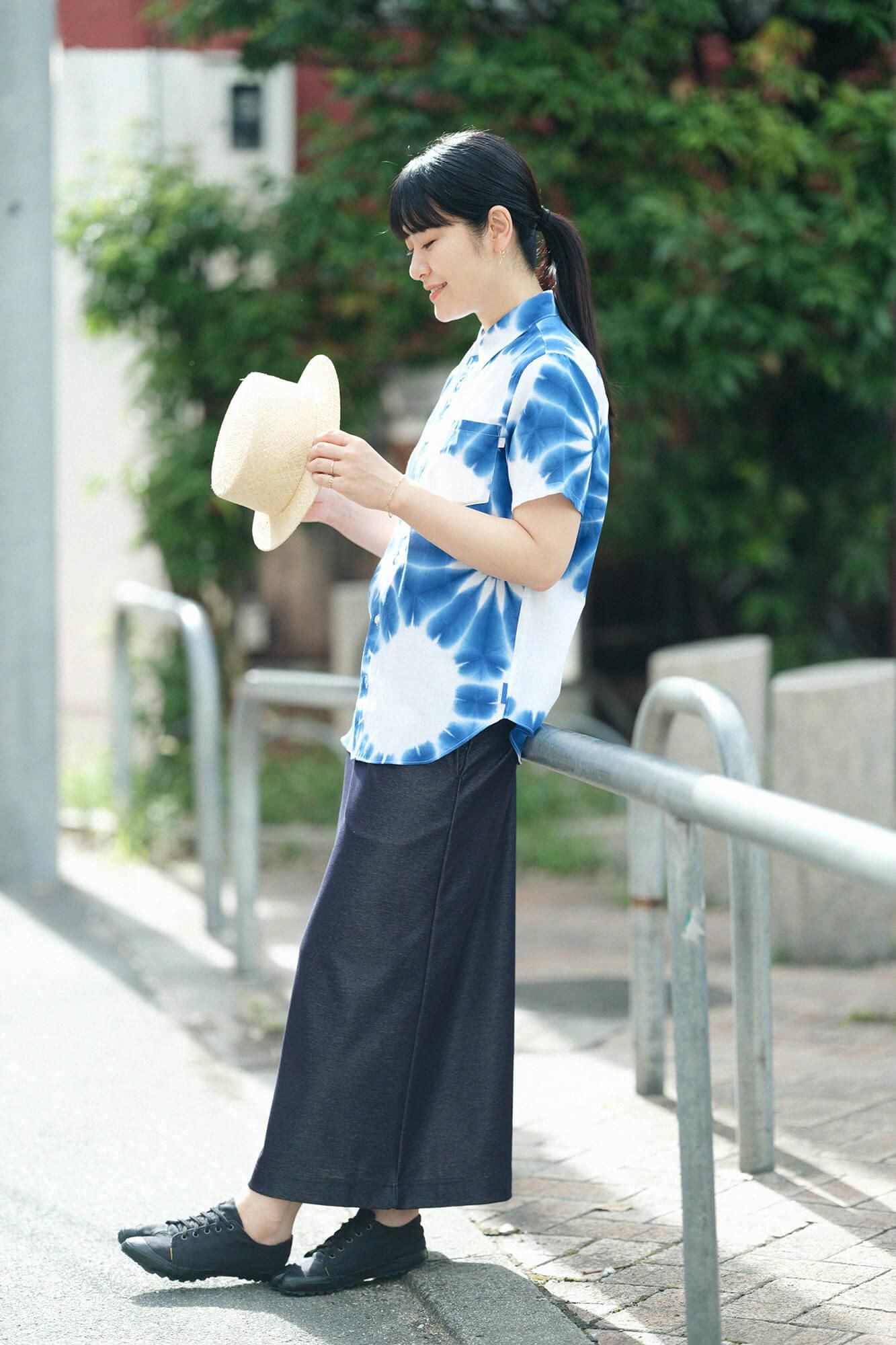 net限定】伊勢木綿 有松鳴海絞り 半袖シャツ／張正 麻の葉（あさのは）1