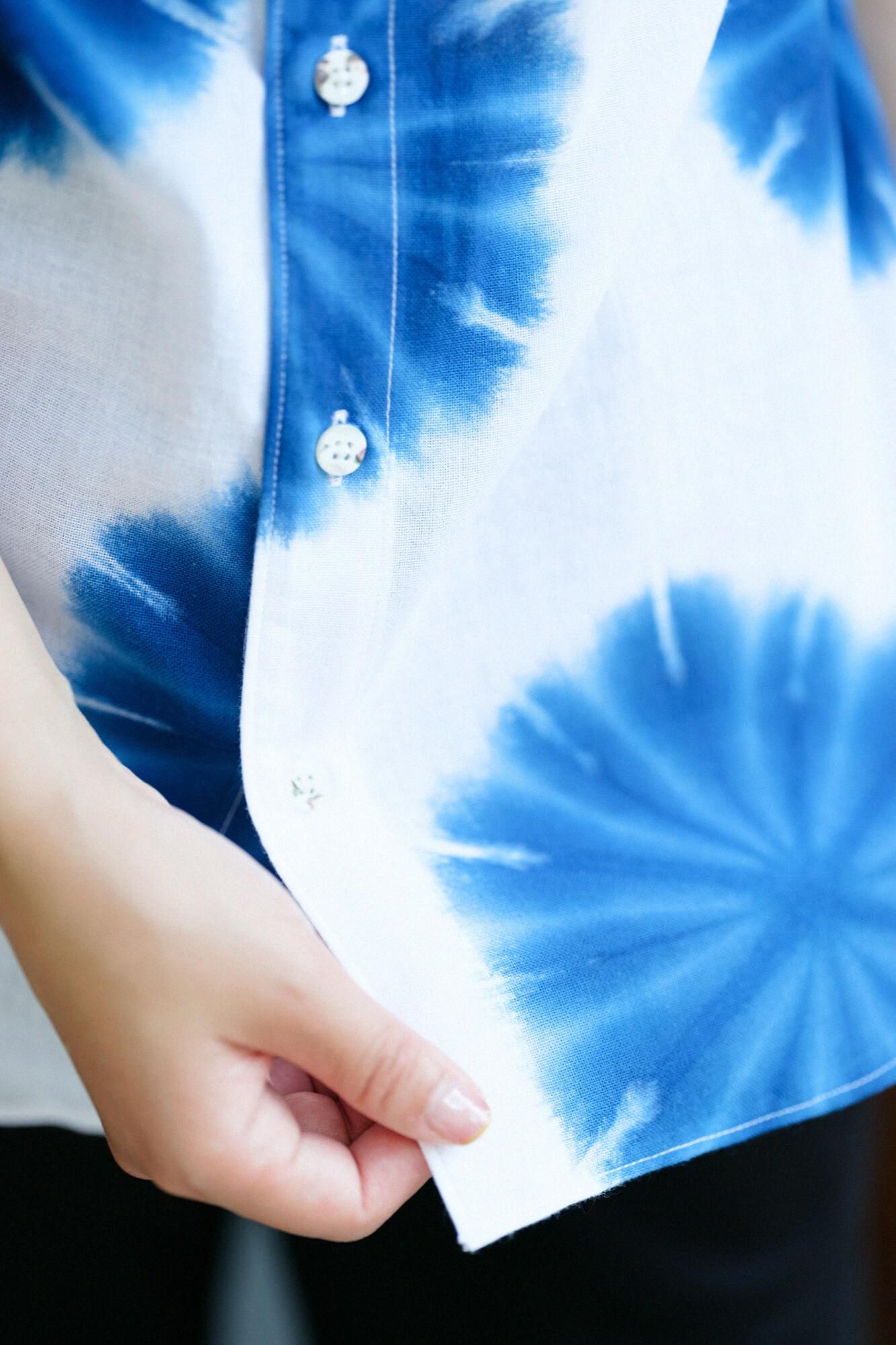 【net限定】伊勢木綿 有松鳴海絞り 半袖シャツ／張正 麻の葉（あさのは）2