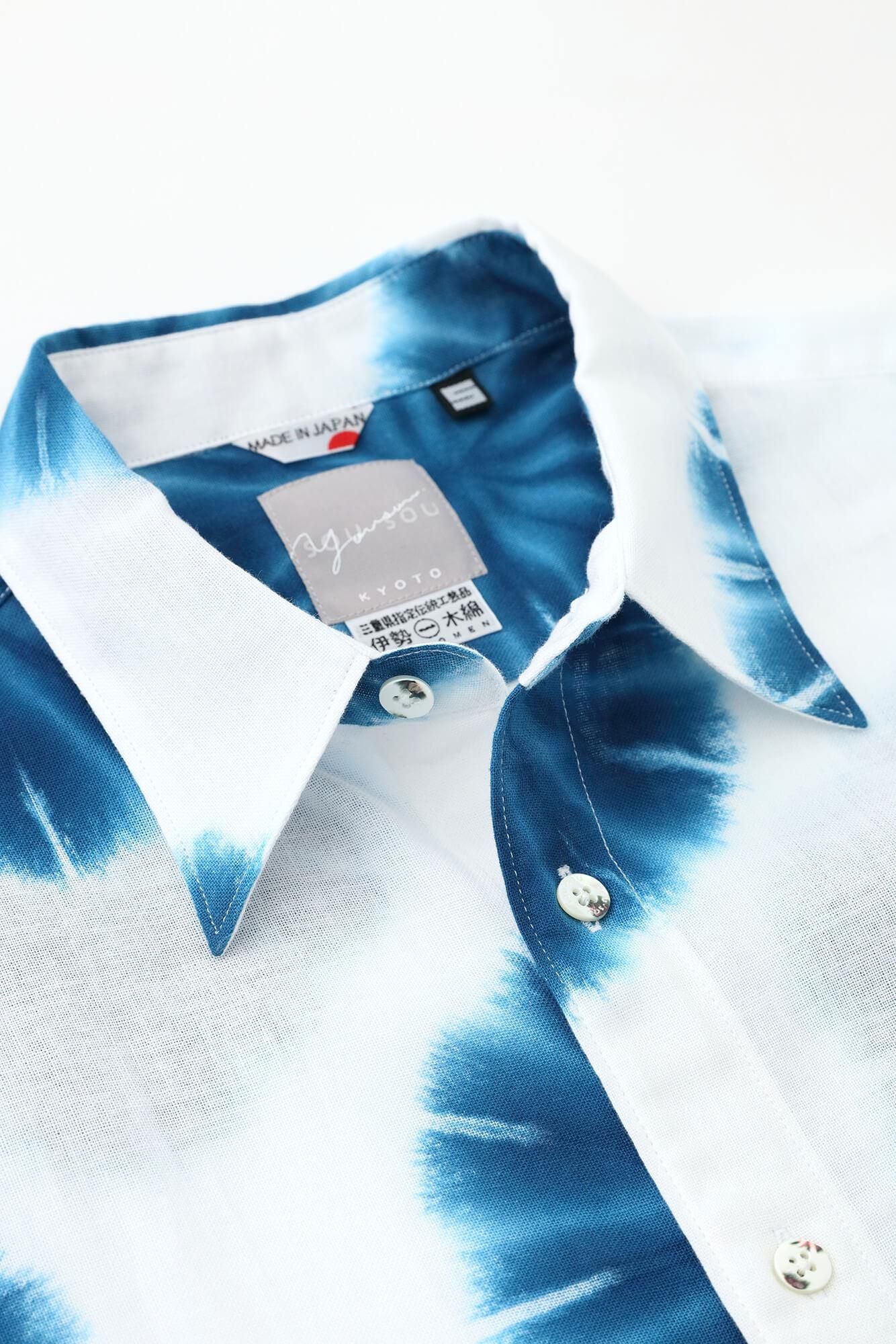 【net限定】伊勢木綿 有松鳴海絞り 半袖シャツ／張正 麻の葉（あさのは）2