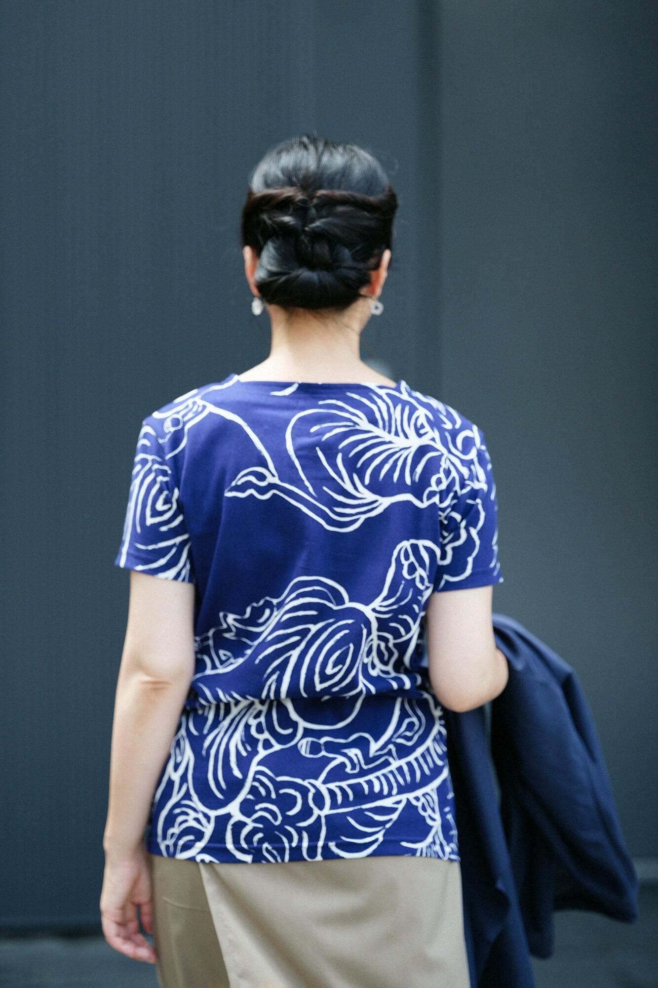 高島縮棉 40/40方領上衣 短袖／flying elephants