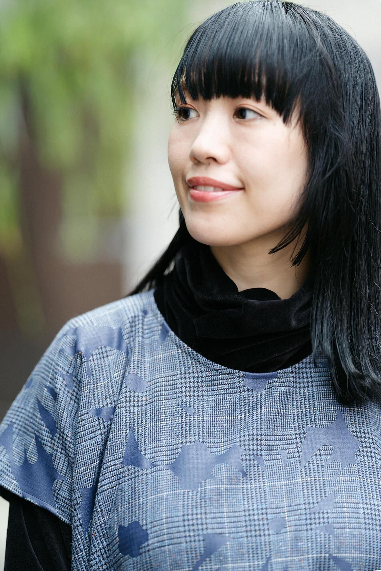 【net limited】Houndstooth Weave Square Top / Oraka Greyish Blue