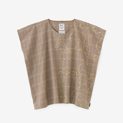 千鳥格紋織 方形上衣／裝飾金具和留白 柴染色