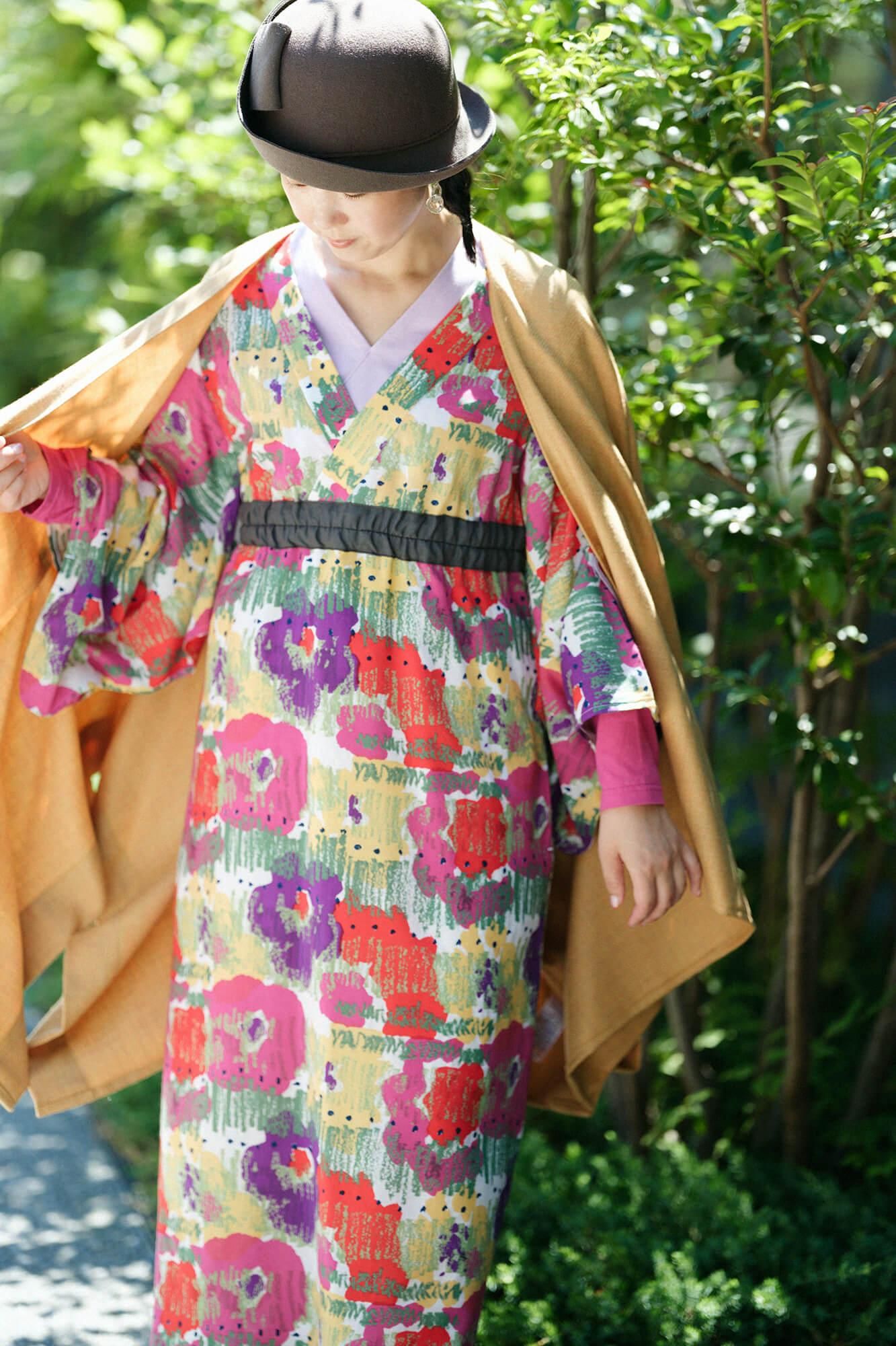 sousou 浴衣みたて　ロングワンピース sousou 水玉模様 たばた絞り麻ゆかたみたて紺青×白藤色浴衣