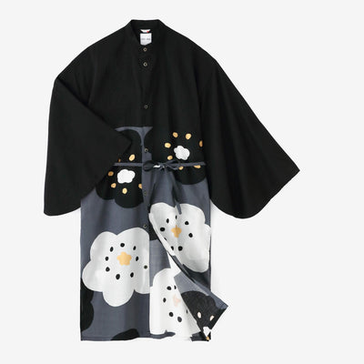 モスリン 薙刀かり衣（なぎなたかりごろも）／濡羽色（ぬればいろ）×ほほえみ 濃灰（こいはい）