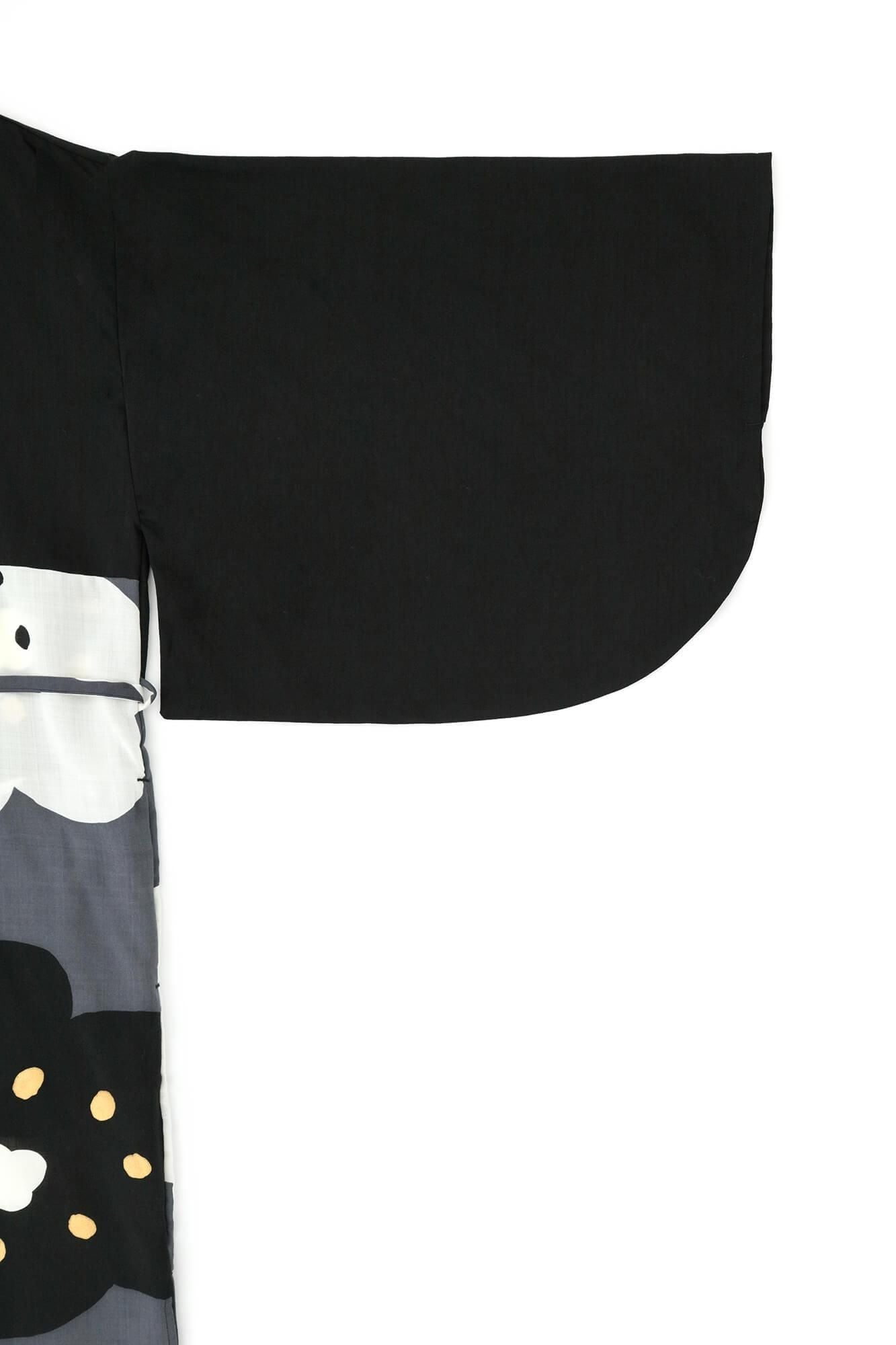 毛斯綸圓弧袖長襯衫／黑色×微笑 深灰色