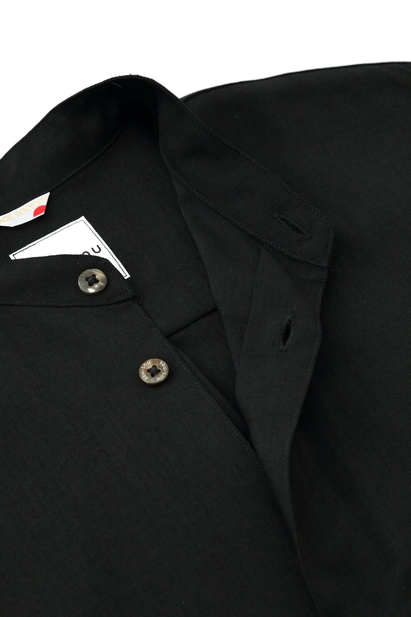 毛斯綸圓弧袖長襯衫／黑色×微笑 深灰色