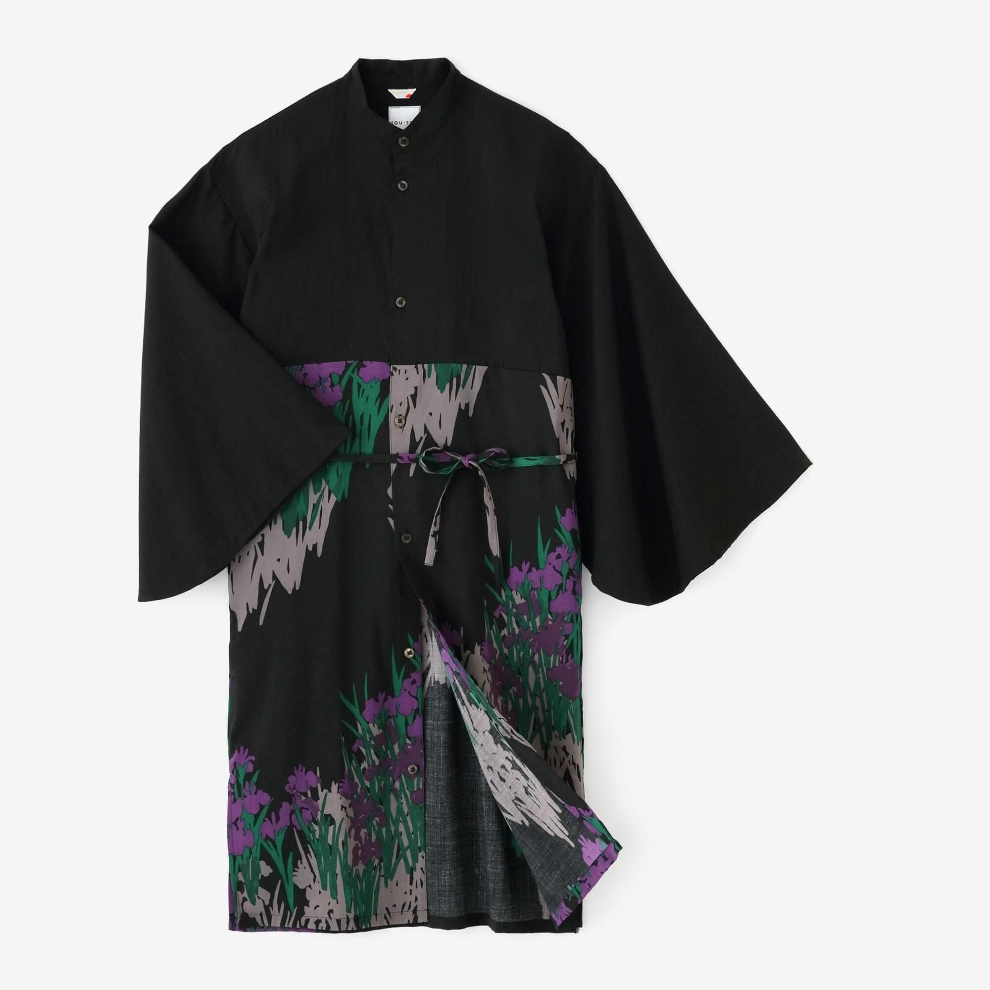 【net限定20%OFF】モスリン 薙刀かり衣（なぎなたかりごろも）／濡羽色（ぬればいろ）×光琳（こうりん） 燕子花図屏風（かきつばたずびょうぶ） 写し（うつし）