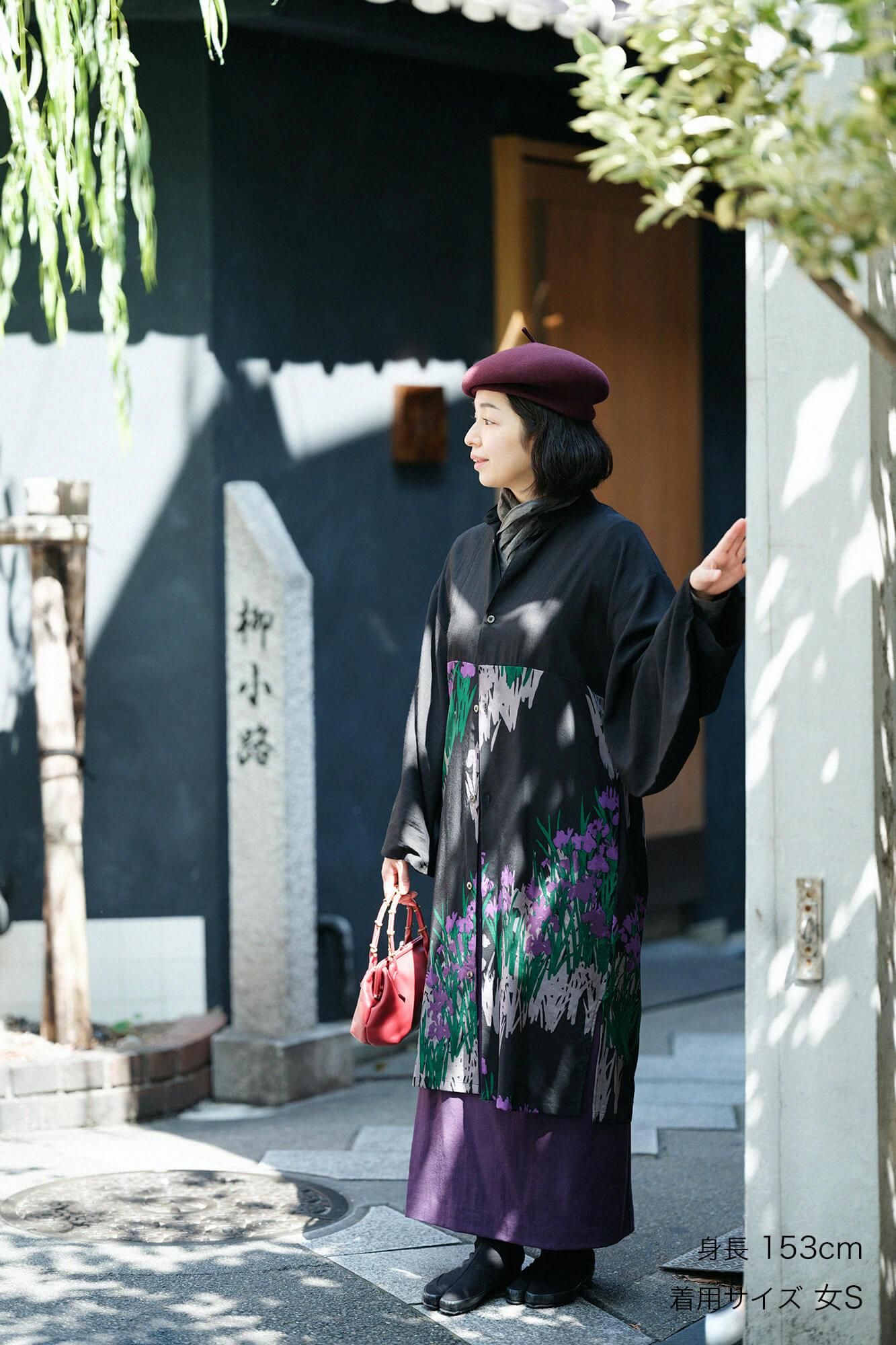 【net限定20%OFF】モスリン 薙刀かり衣（なぎなたかりごろも）／濡羽色（ぬればいろ）×光琳（こうりん） 燕子花図屏風（かきつばたずびょうぶ） 写し（うつし）