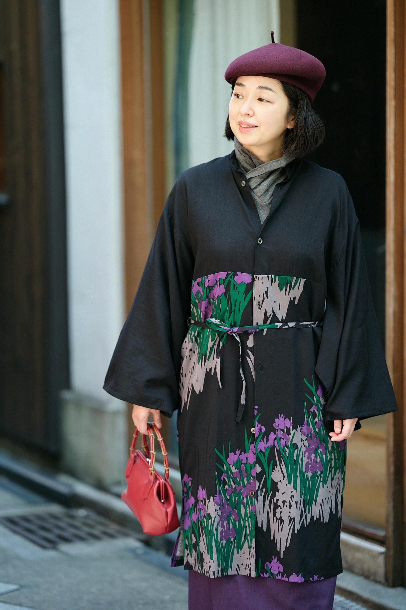 【net限定20%OFF】モスリン 薙刀かり衣（なぎなたかりごろも）／濡羽色（ぬればいろ）×光琳（こうりん） 燕子花図屏風（かきつばたずびょうぶ） 写し（うつし）