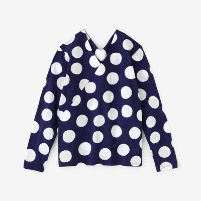 V領上衣 長袖／圓點 深藍色