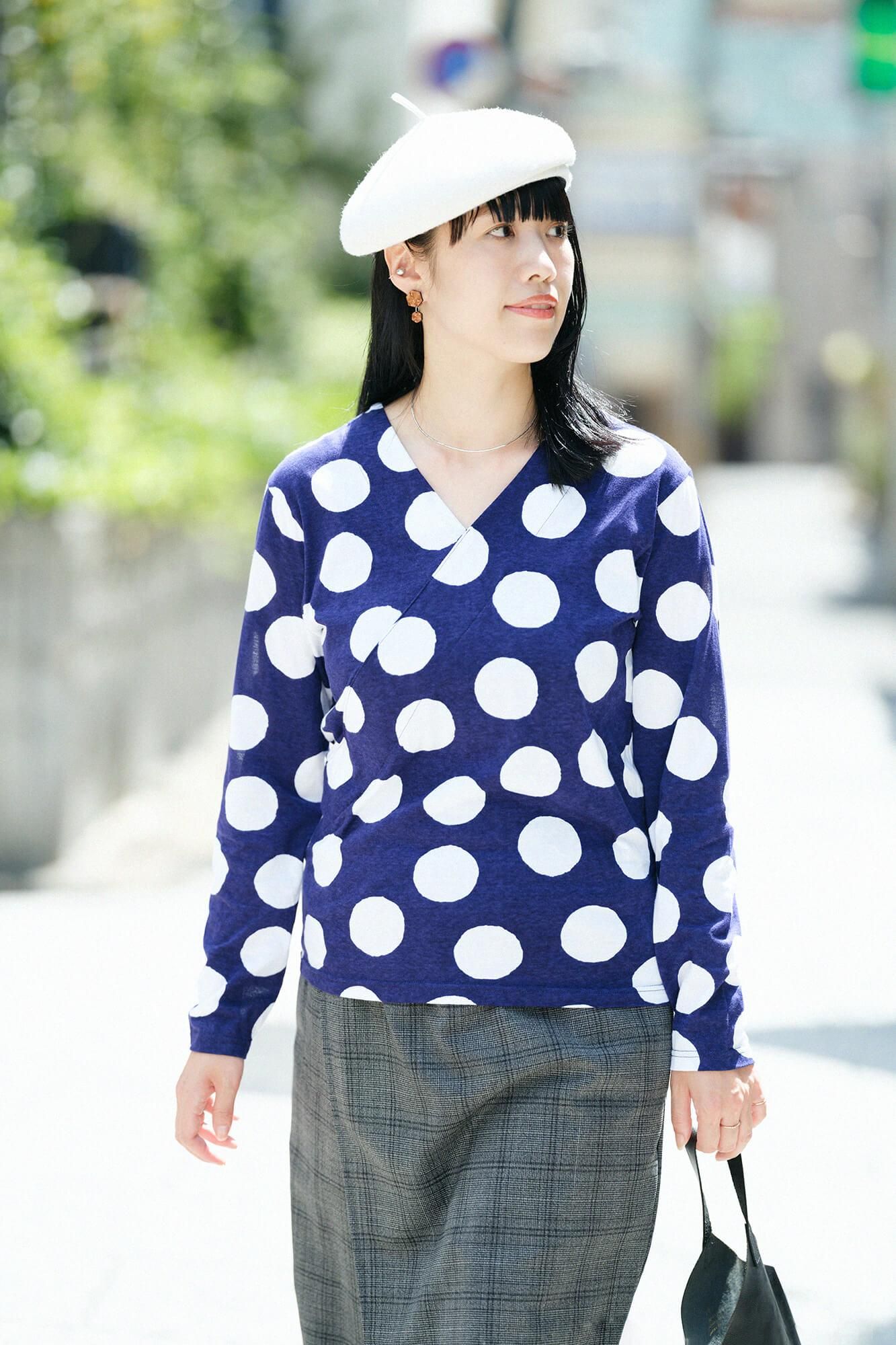 拉出领，全长/水玉，深蓝色