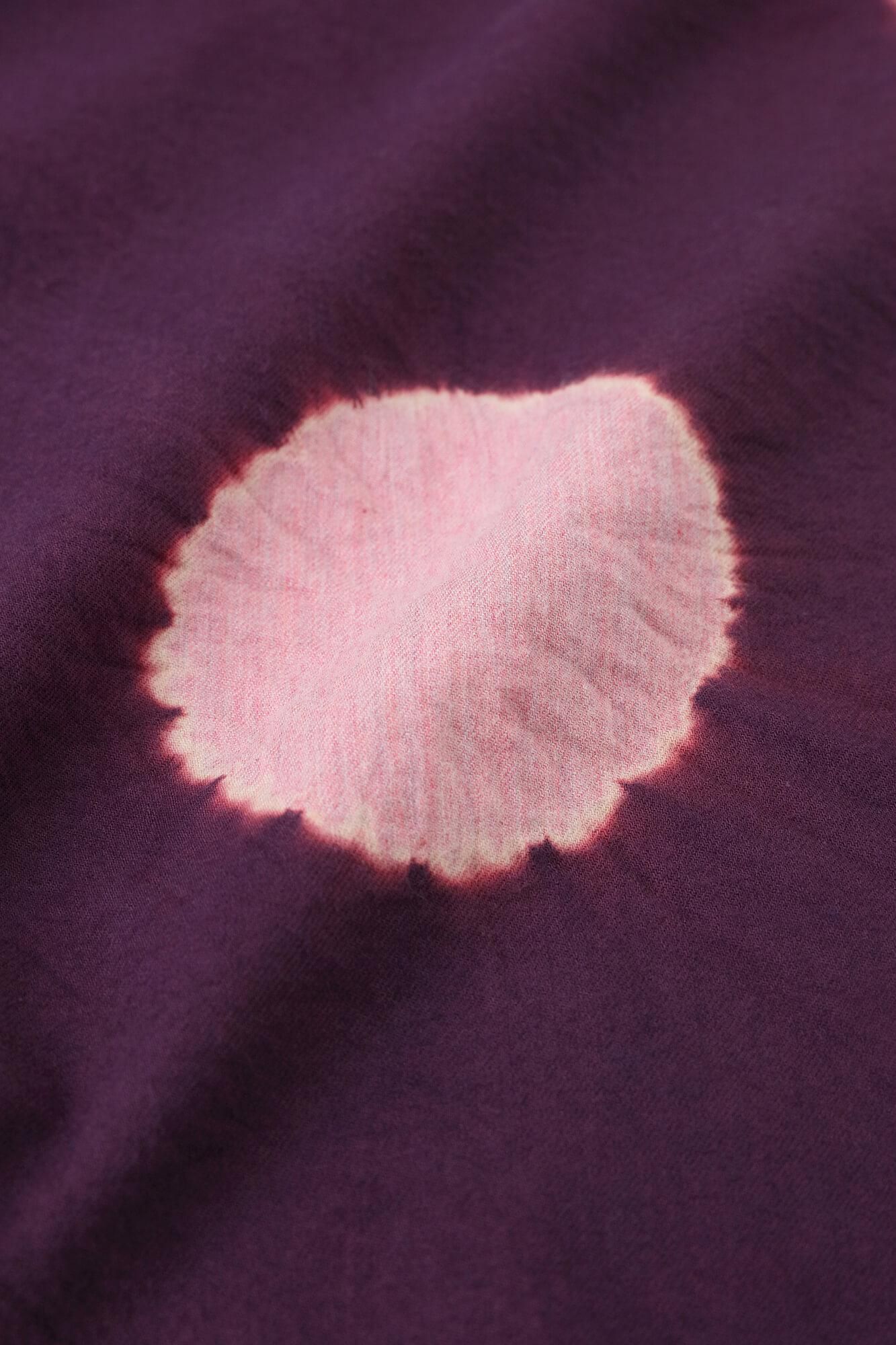 Konsei Tie-dye Cotton-wool Twill Weave Kimono Sleeve Blouse / Large Polka Dots Dark Purple x Pink