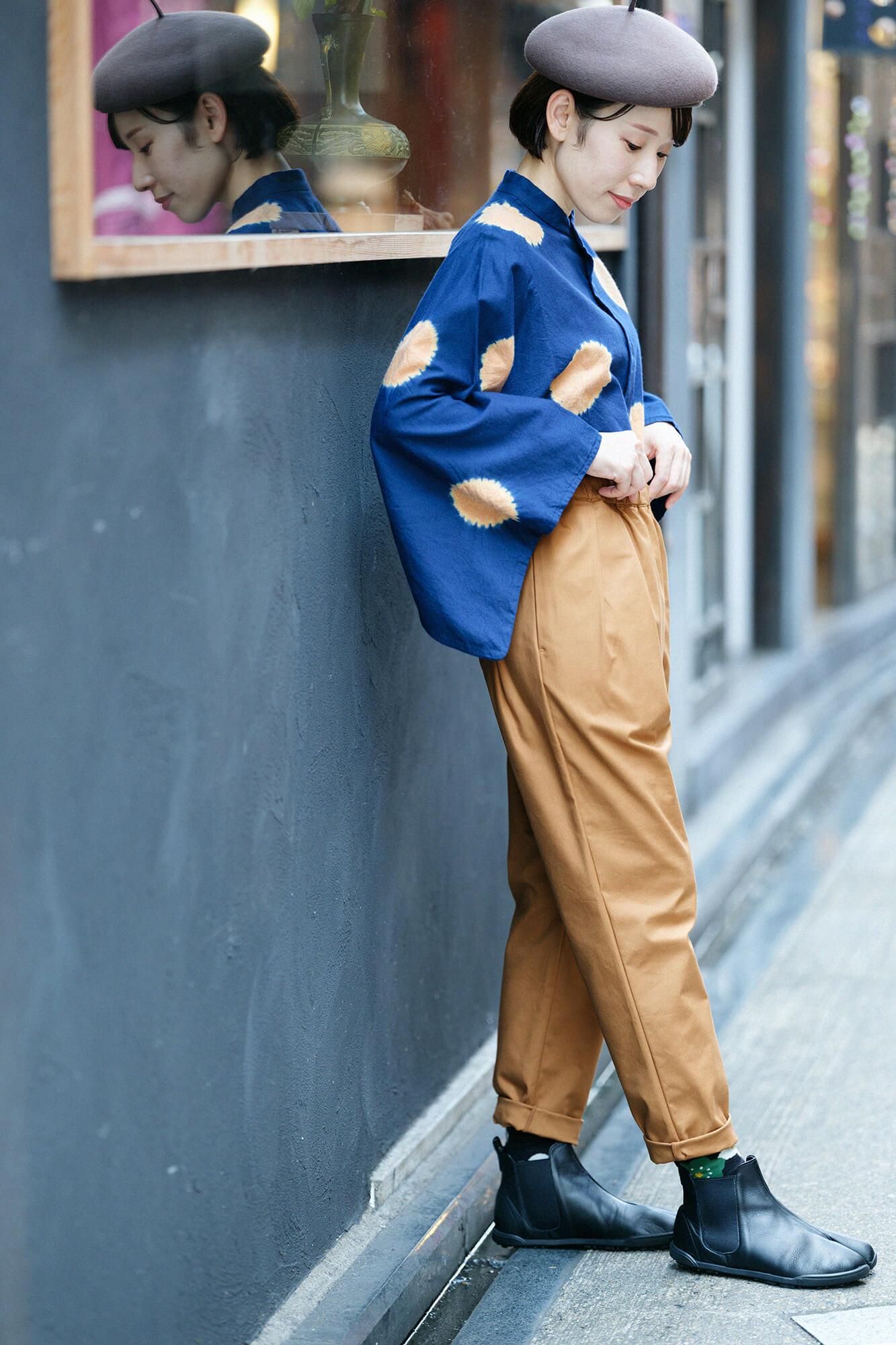 Kinkiyo Shibori、Menke Ayaori、Soui、Ue/大圆点、深蓝色 x 黄褐色