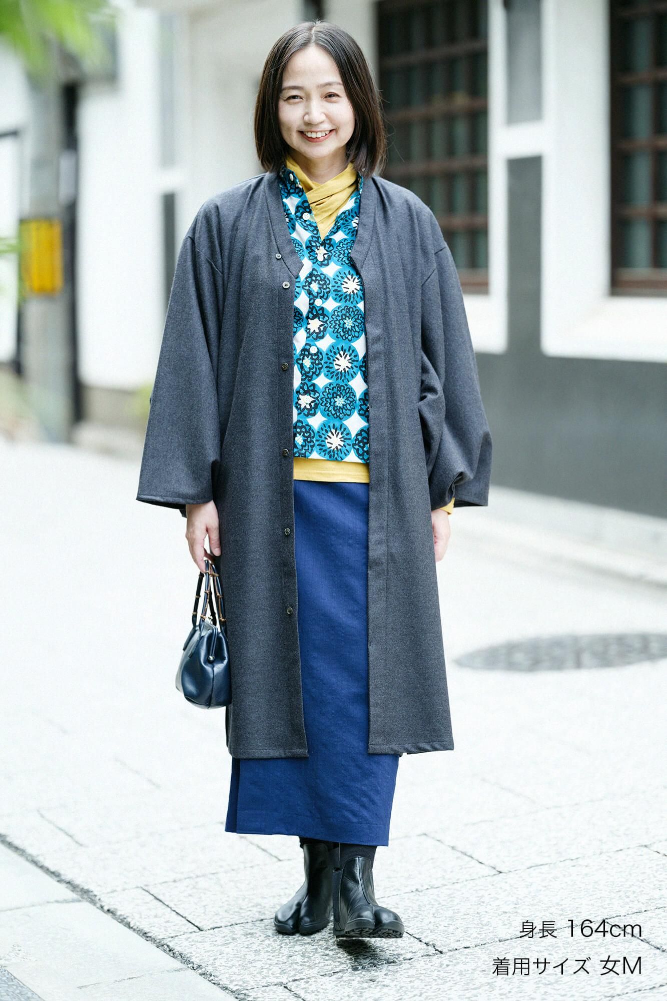 【net限定】梳毛（そもう） カージー編 薙刀かり衣（なぎなたかりごろも） 細衿（さざれえり）／濃灰（こいはい）