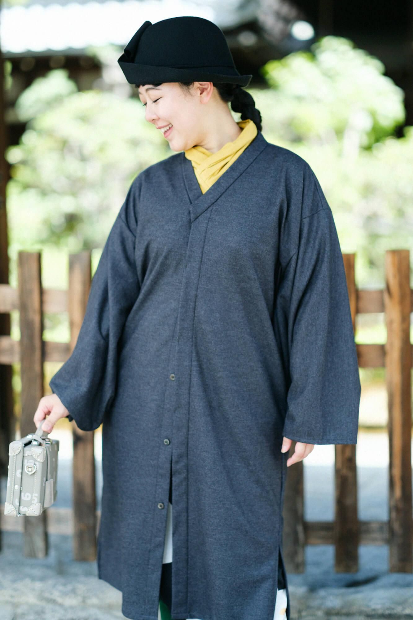 【net限定】梳毛（そもう） カージー編 薙刀かり衣（なぎなたかりごろも） 細衿（さざれえり）／濃灰（こいはい）