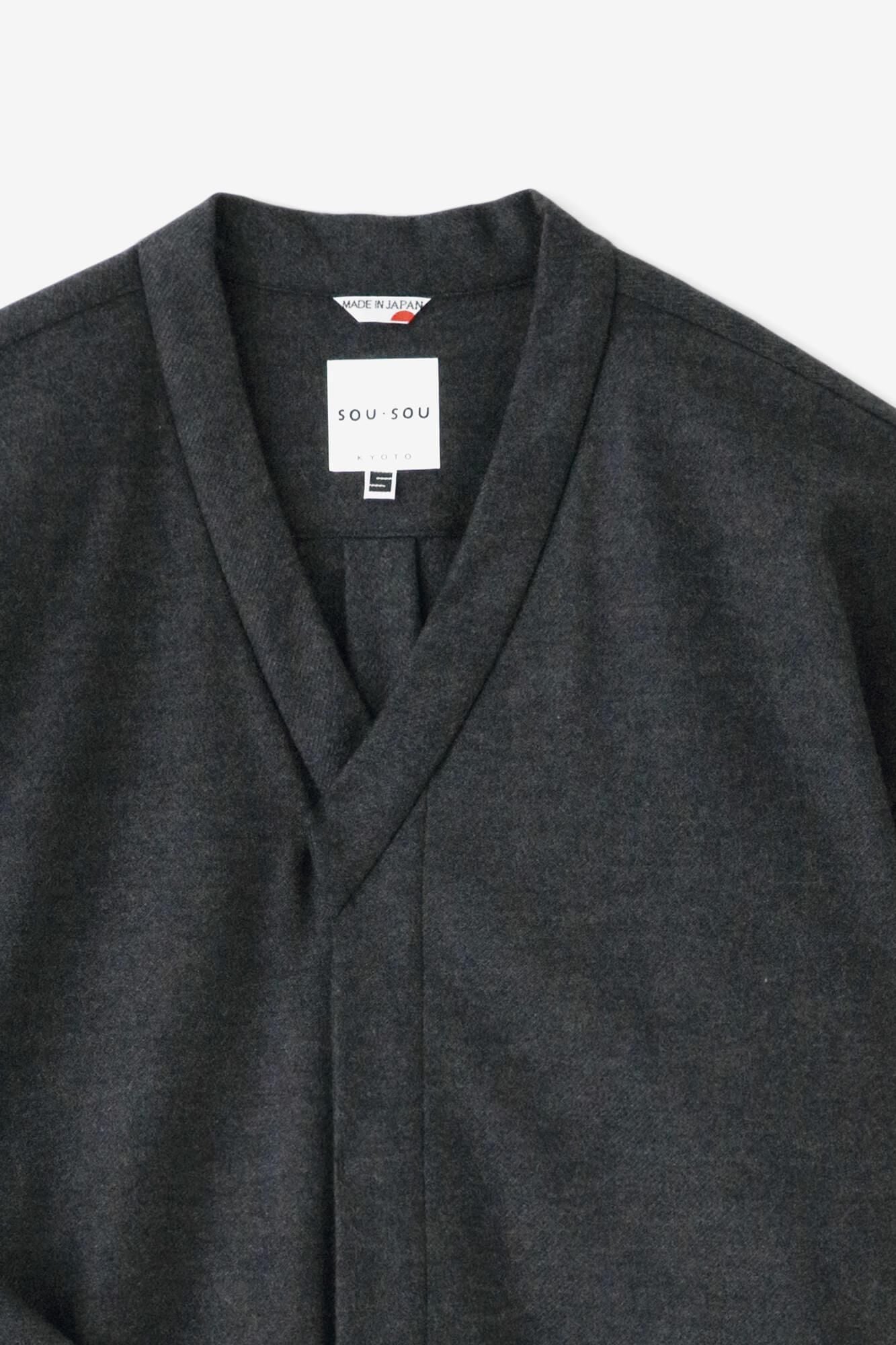 【net限定】梳毛（そもう） カージー編 薙刀かり衣（なぎなたかりごろも） 細衿（さざれえり）／濃灰（こいはい）