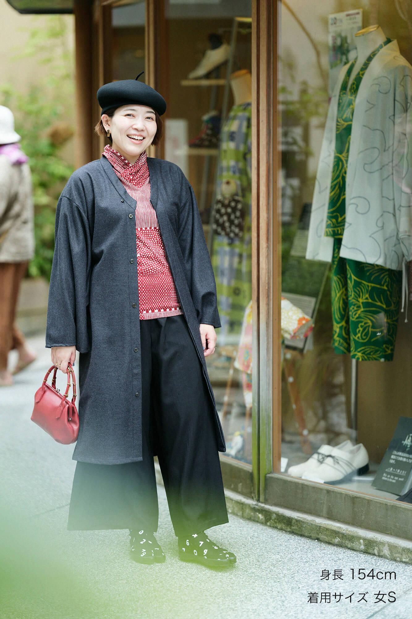 【net限定】梳毛（そもう） カージー編 薙刀かり衣（なぎなたかりごろも） 細衿（さざれえり）／濃灰（こいはい）