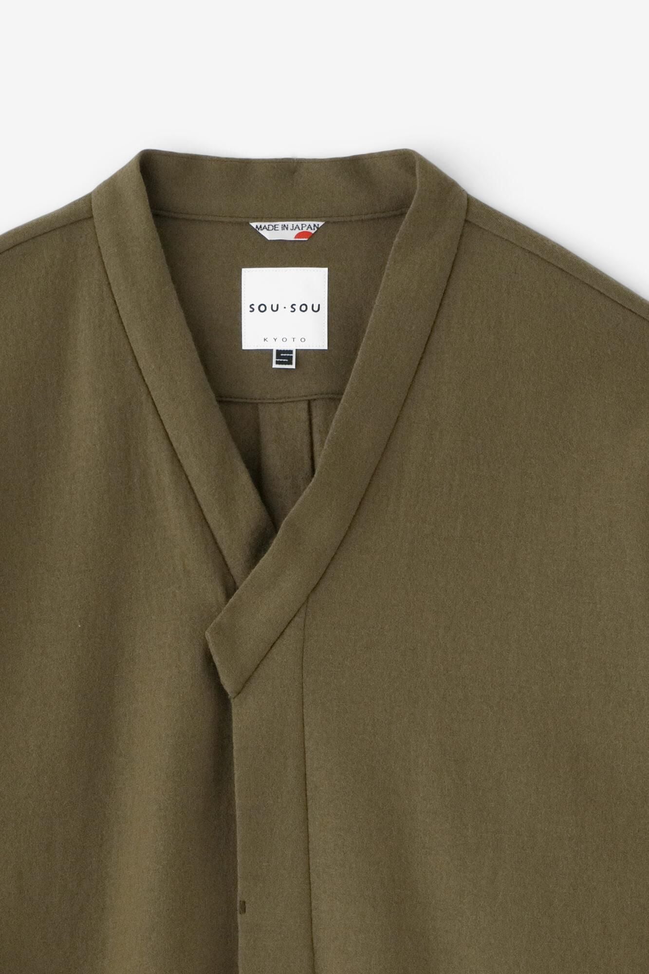 梳毛 針織圓弧袖襯衫 細領 短版／璃寛茶色