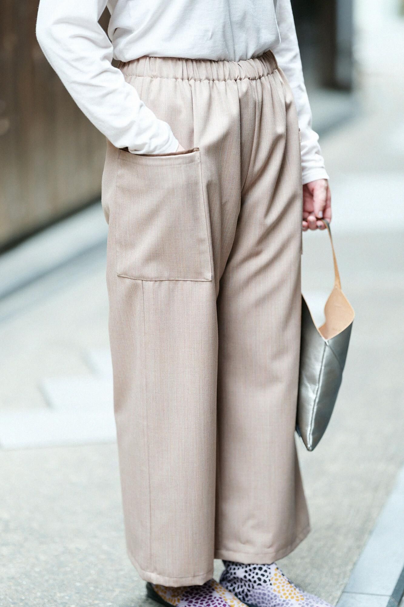 Combed Yarn Square Pockets Monpe Pants / Pinkish Brown