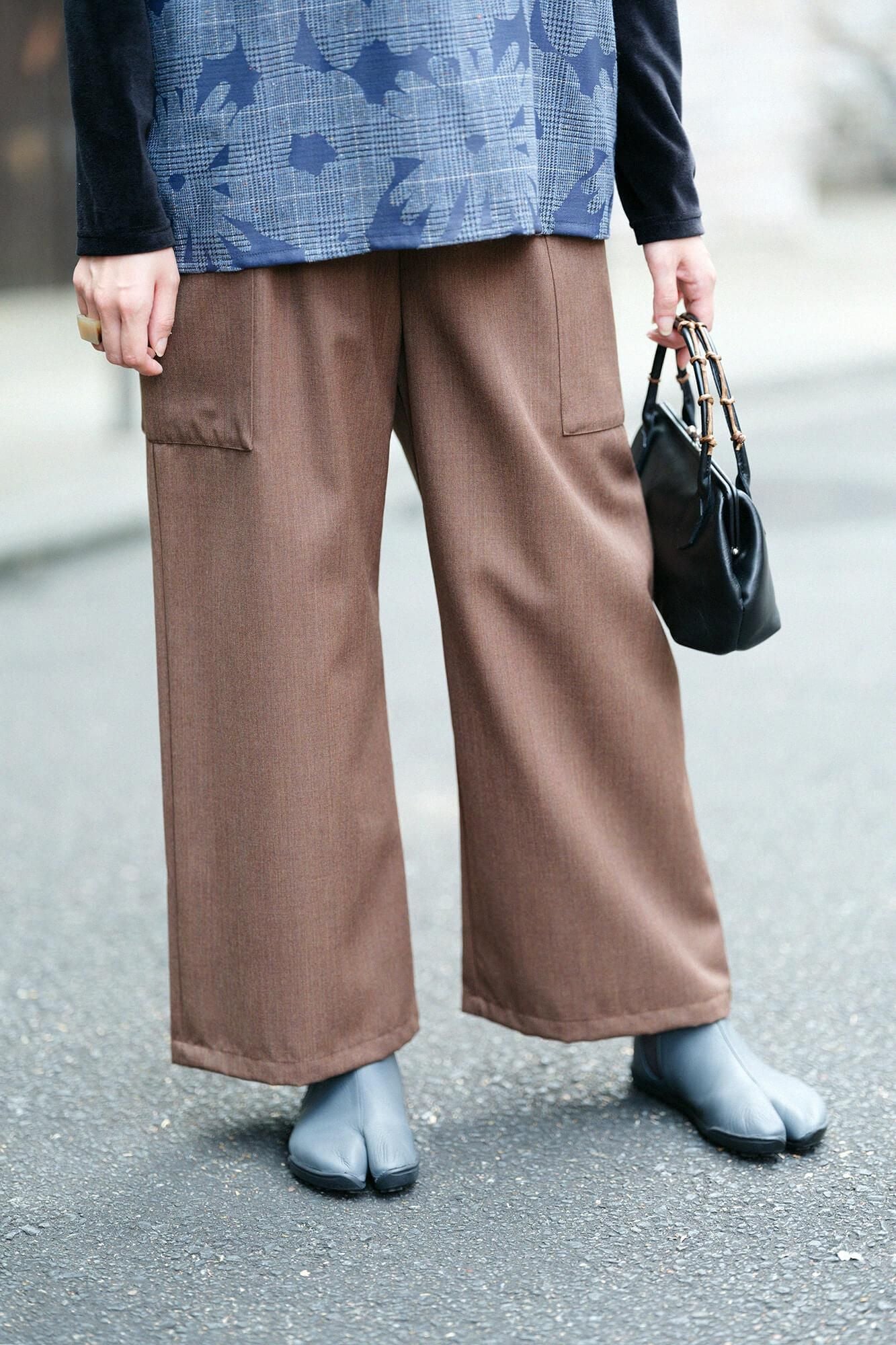 梳毛 方袋寬褲／棕灰色