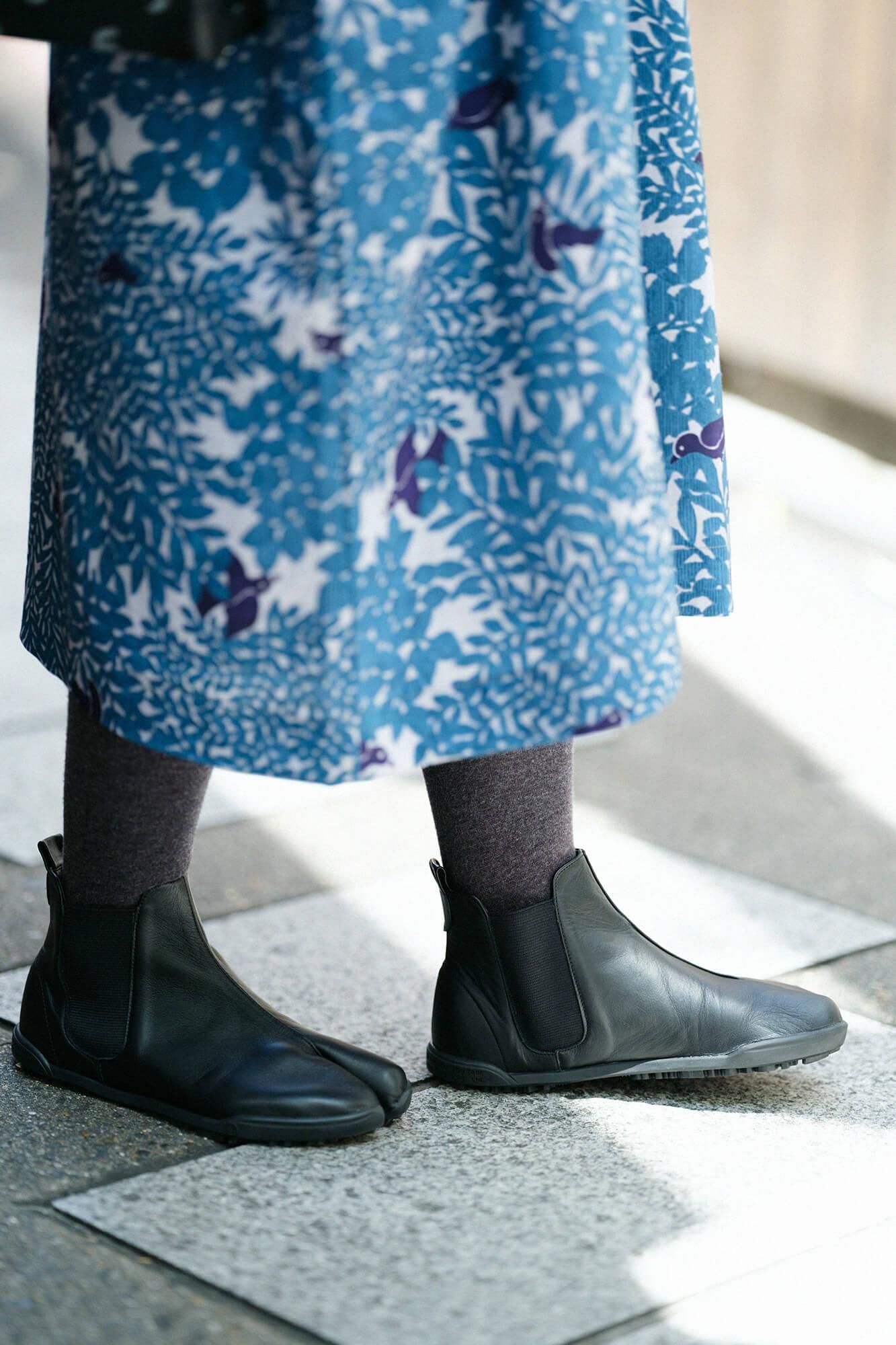 侧面果皮皮革tabi袜子，底部/湿翅（不锈钢）