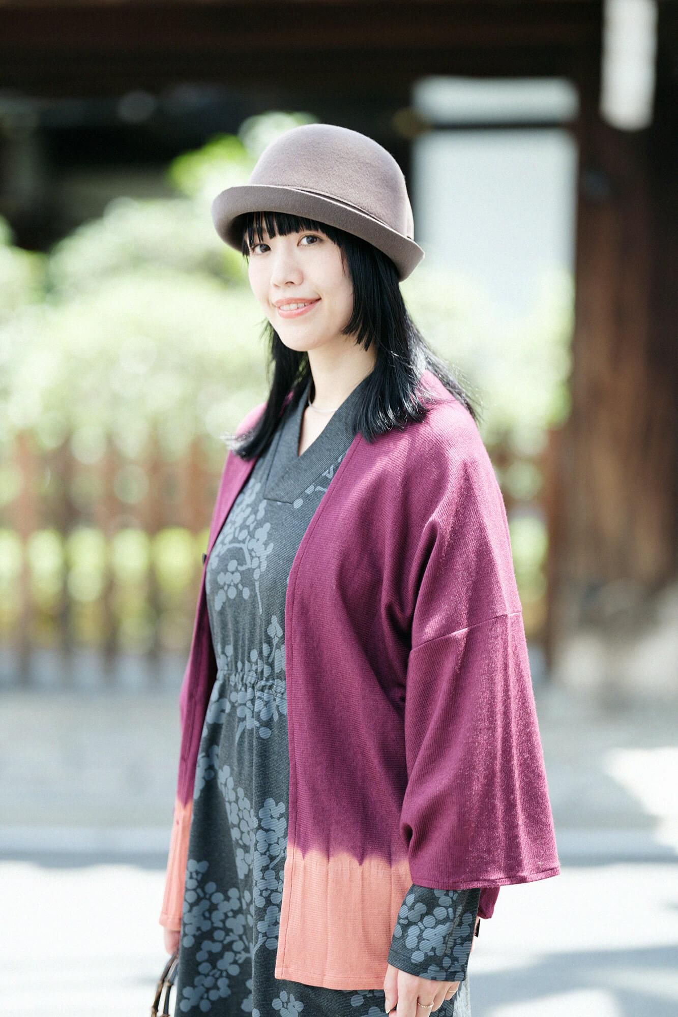 net限定】たばた絞り 梳毛（そもう） はつき／染め分け 濃紫（こき