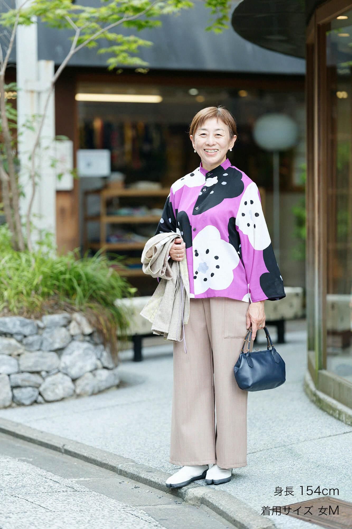 SOU・SOU ソウソウ　モスリン 開襟帯草衣　濃紫×華麗 SOU・SOU ソウソウ モスリン 開襟帯草衣 濃紫×華麗 SOU・SOU ソウソウ