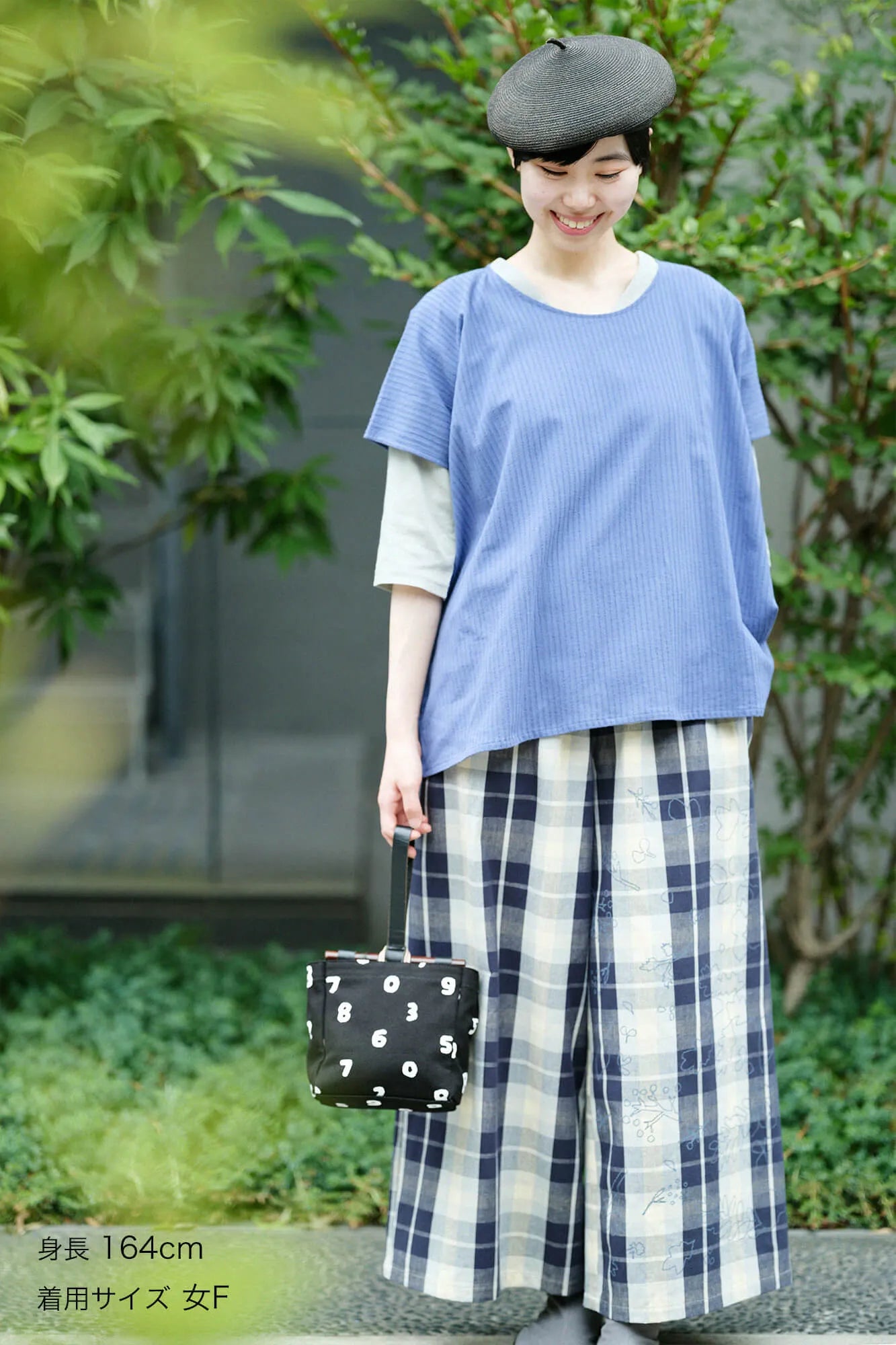 Chizimi Cotton 40/20 Akiha Square Top／Greyish Blue